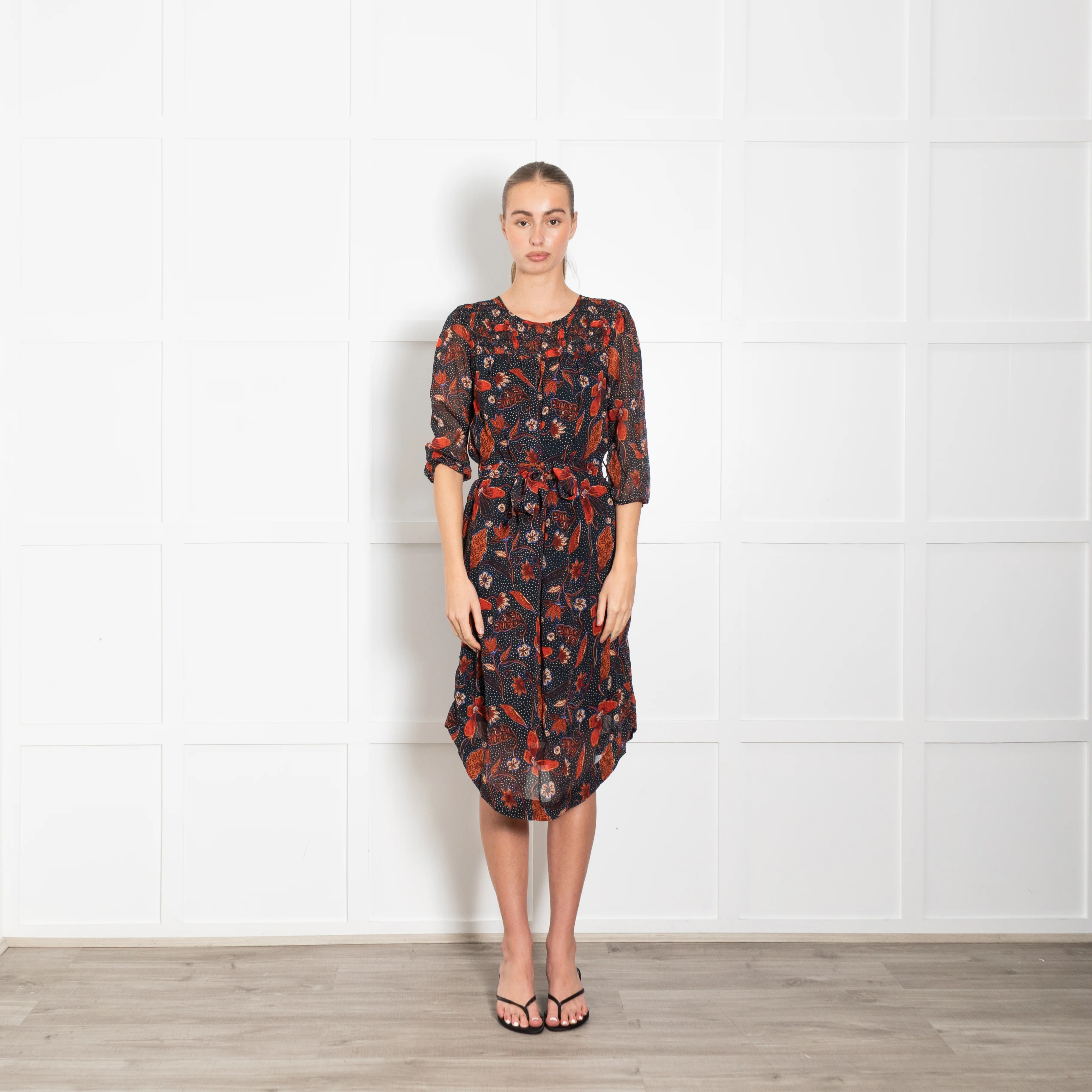 Pyrus Black Blue Orange Floral Dress