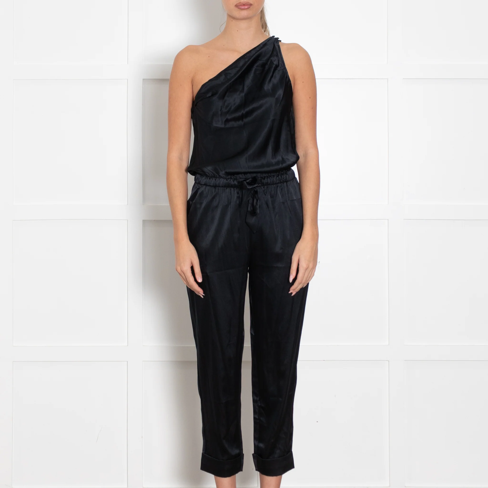 Cami NYC Black Satin One Shoulder Jumpsuit - Image 2