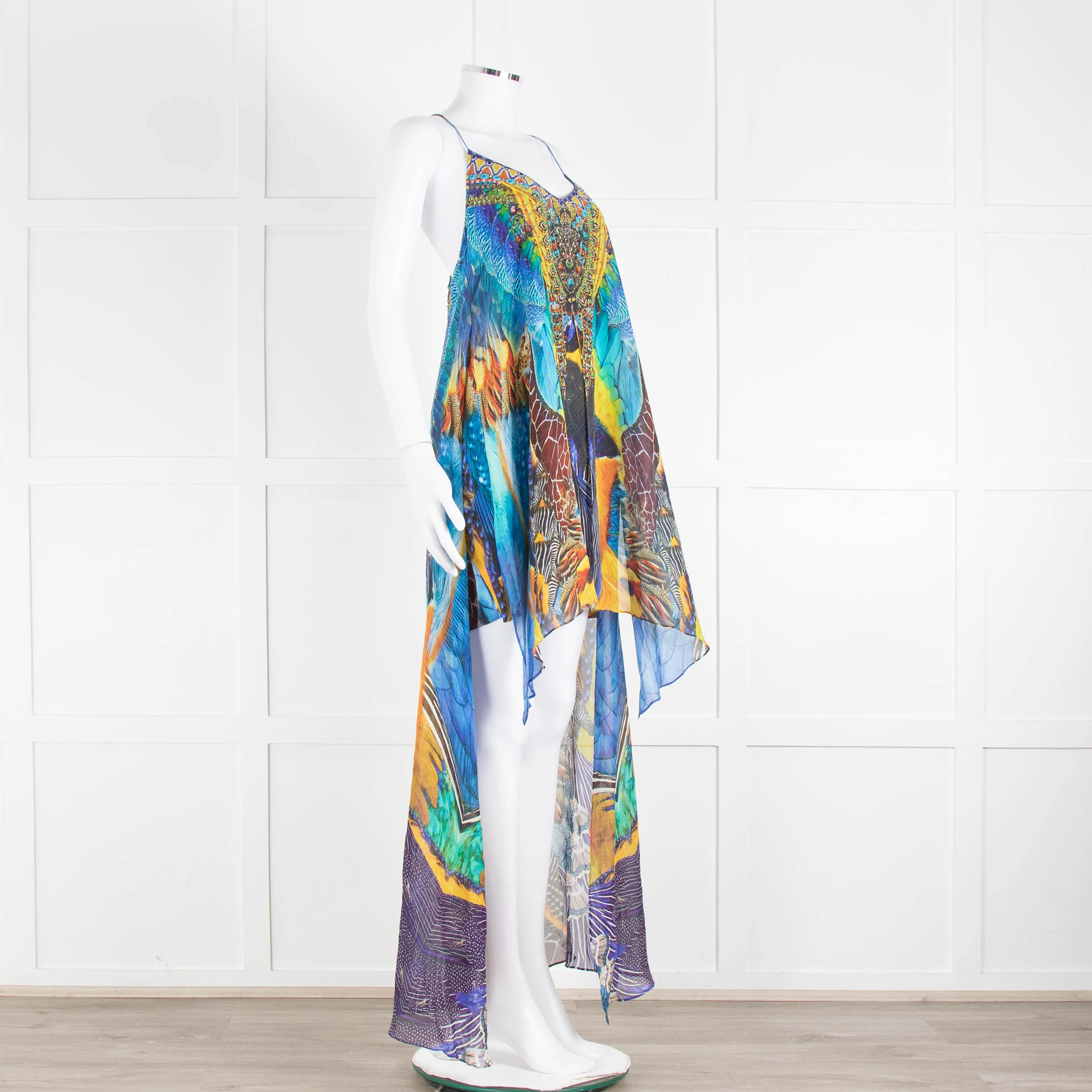 Camilla Blue and Yellow Jewelled Strappy Handkerchief Skirt Dress - Image 2