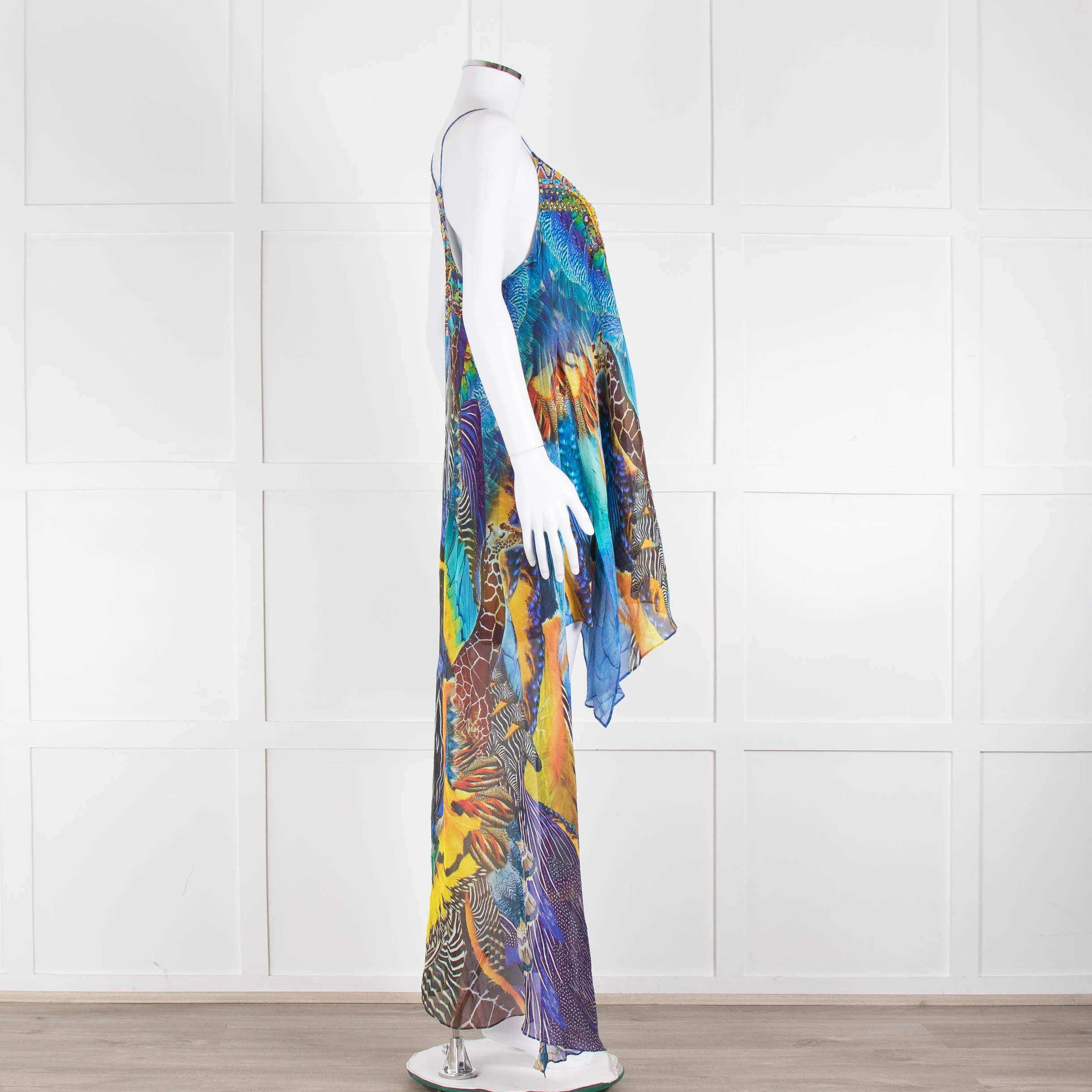 Camilla Blue and Yellow Jewelled Strappy Handkerchief Skirt Dress - Image 3