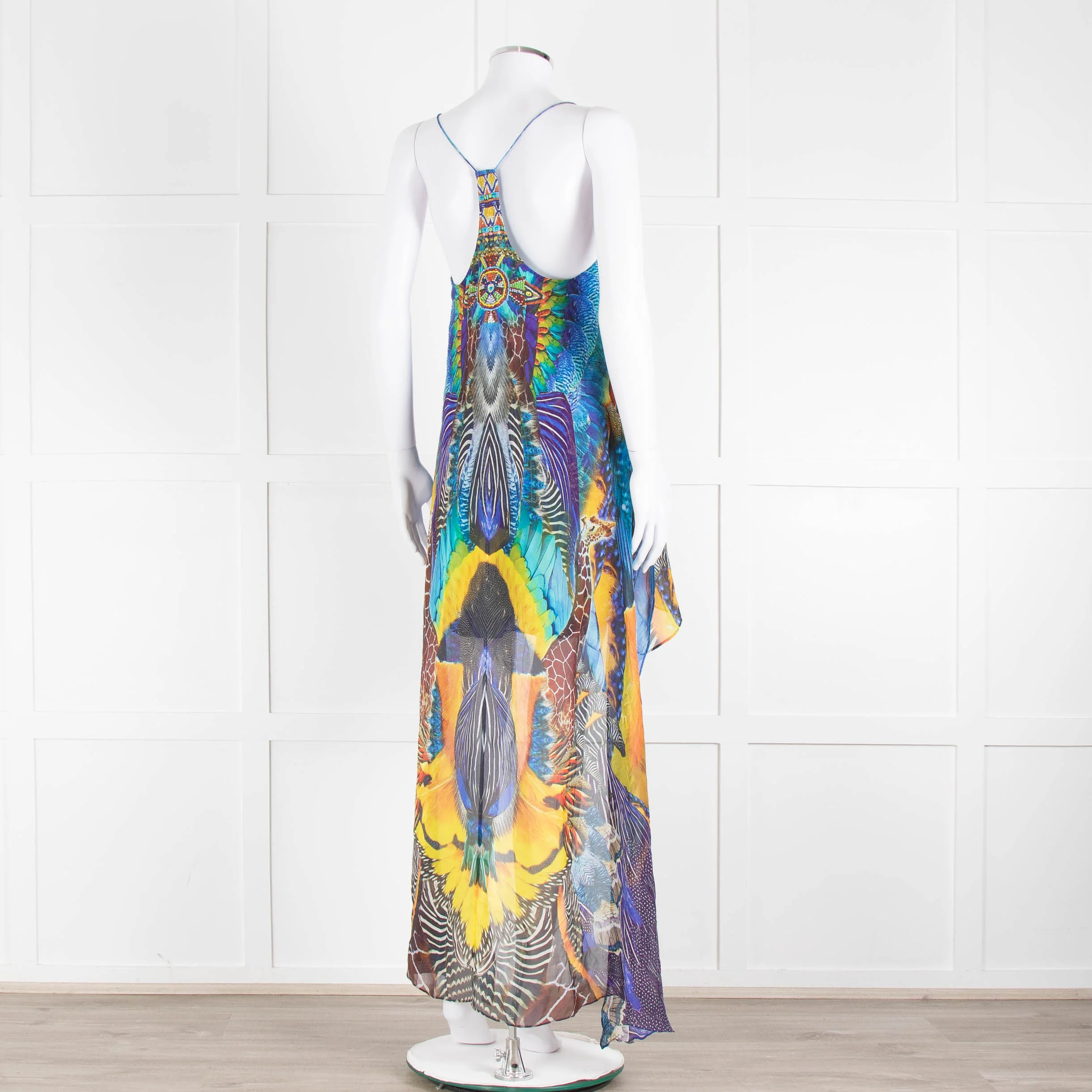 Camilla Blue and Yellow Jewelled Strappy Handkerchief Skirt Dress - Image 4