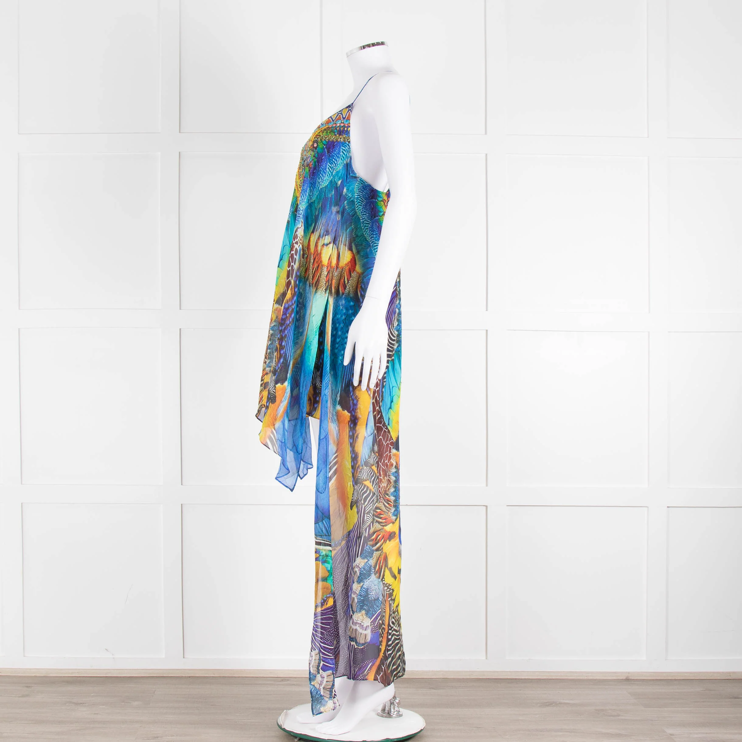 Camilla Blue and Yellow Jewelled Strappy Handkerchief Skirt Dress - Image 7