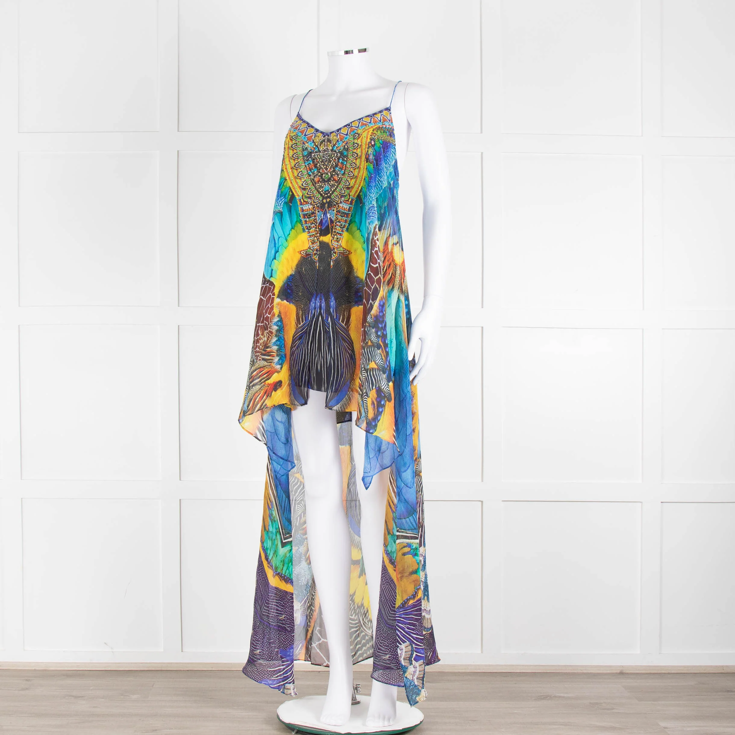 Camilla Blue and Yellow Jewelled Strappy Handkerchief Skirt Dress - Image 8