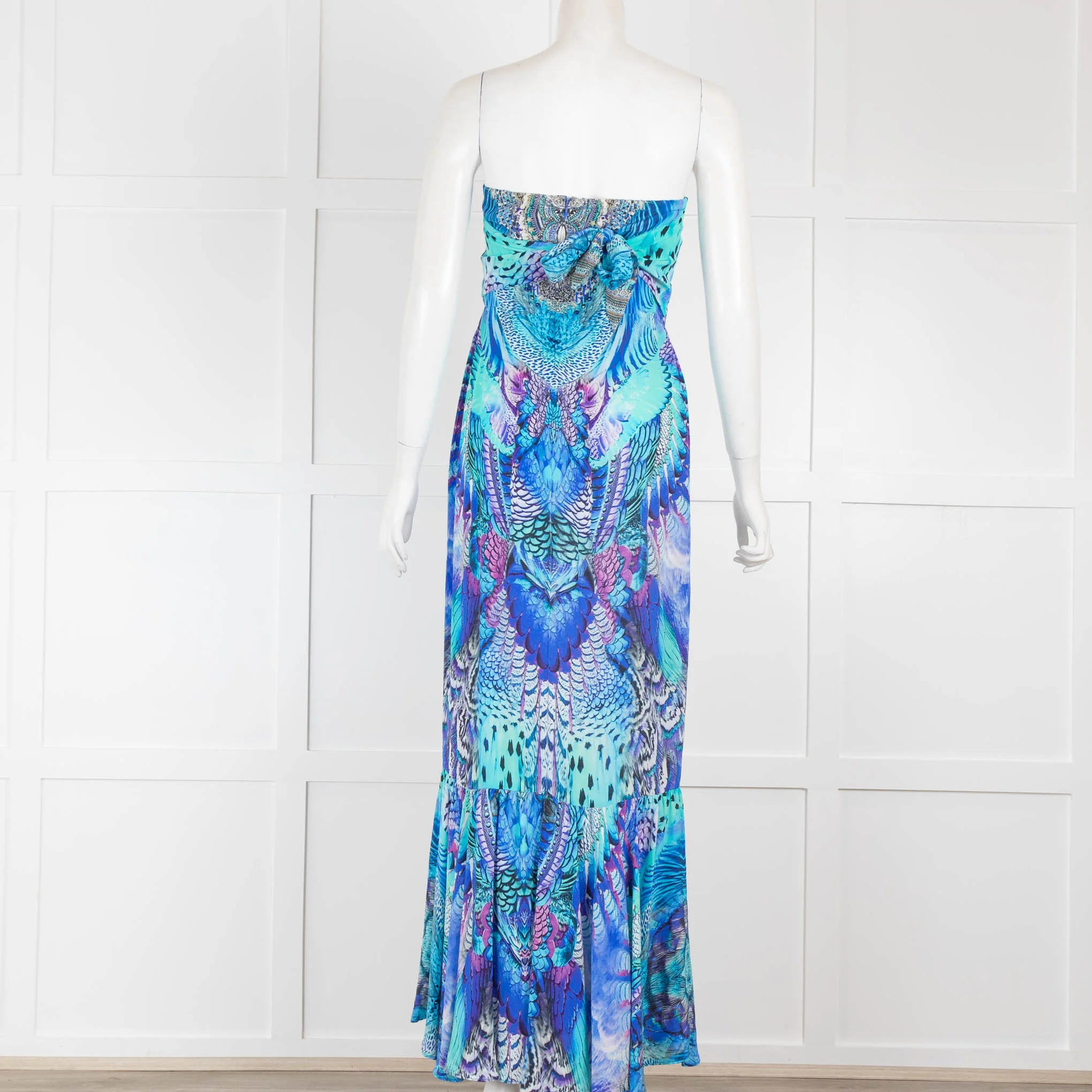 Camilla Blue Beaded Strapless Maxi Dress - Image 3