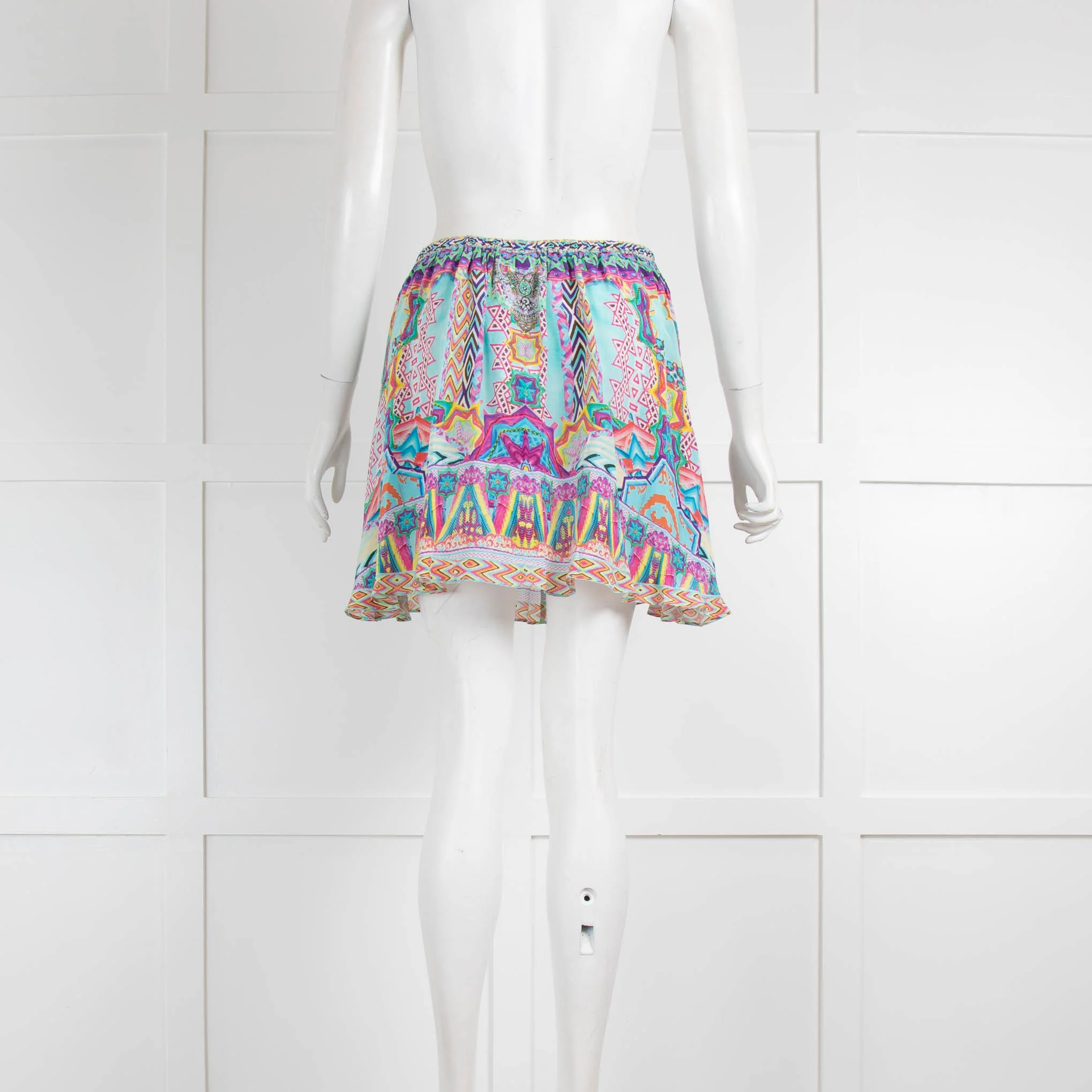 Camilla Blue Multi Colour with Stones Silk Mini Skirt - Image 3