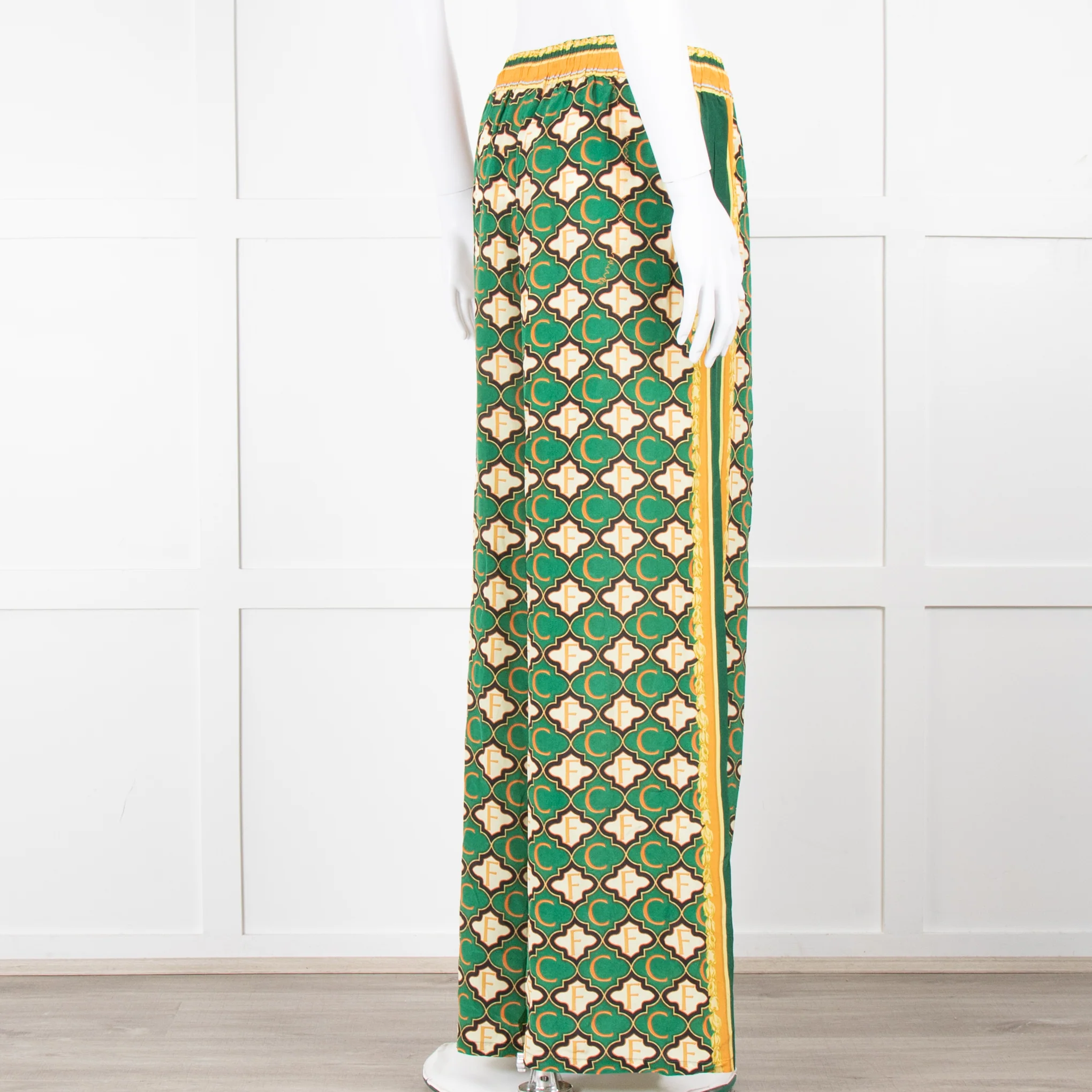 Camilla Green Yellow Silk Elasticated Waist Trousers - Image 4