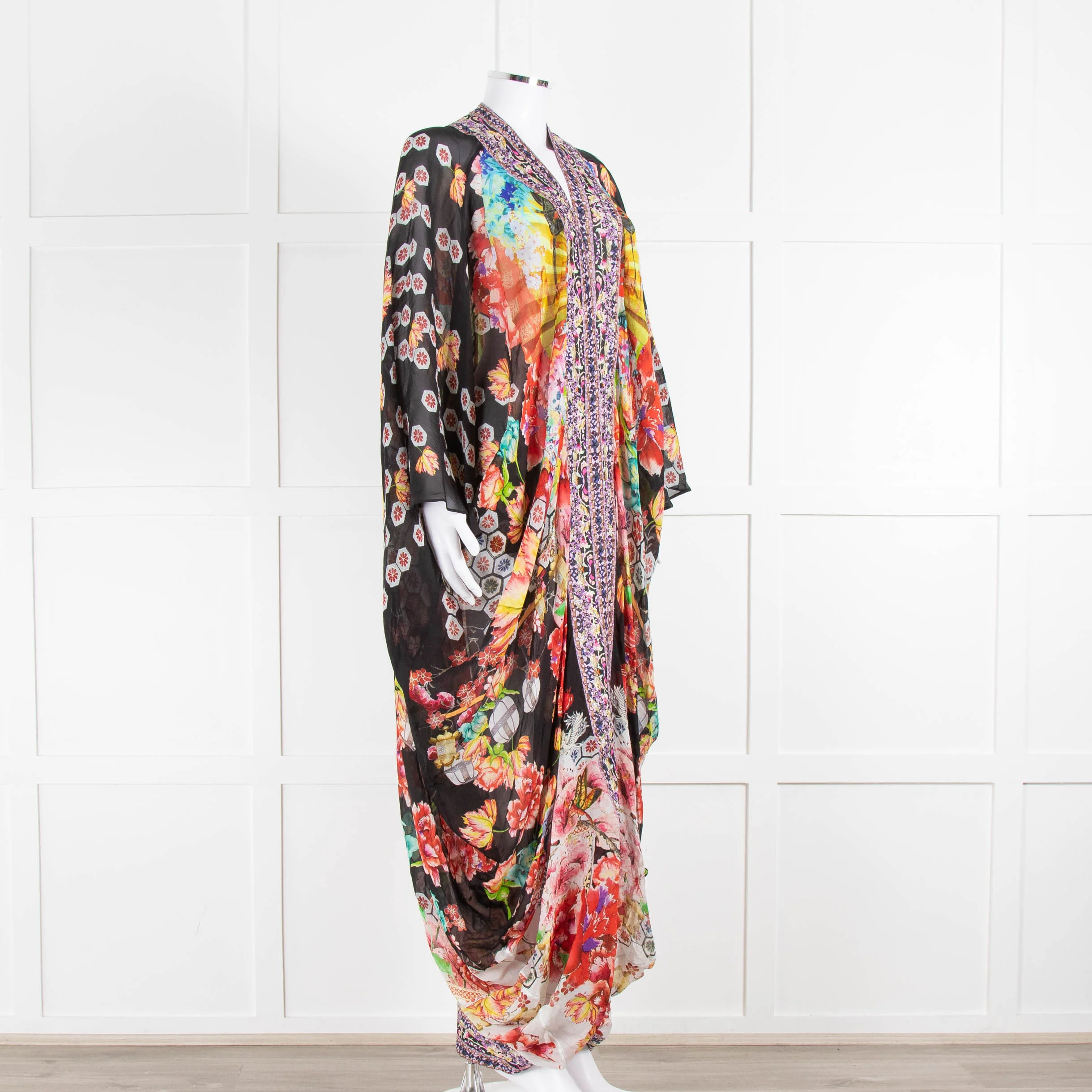 Camilla Multi Floral Oriental Print Beaded Kimono Dress - Image 2