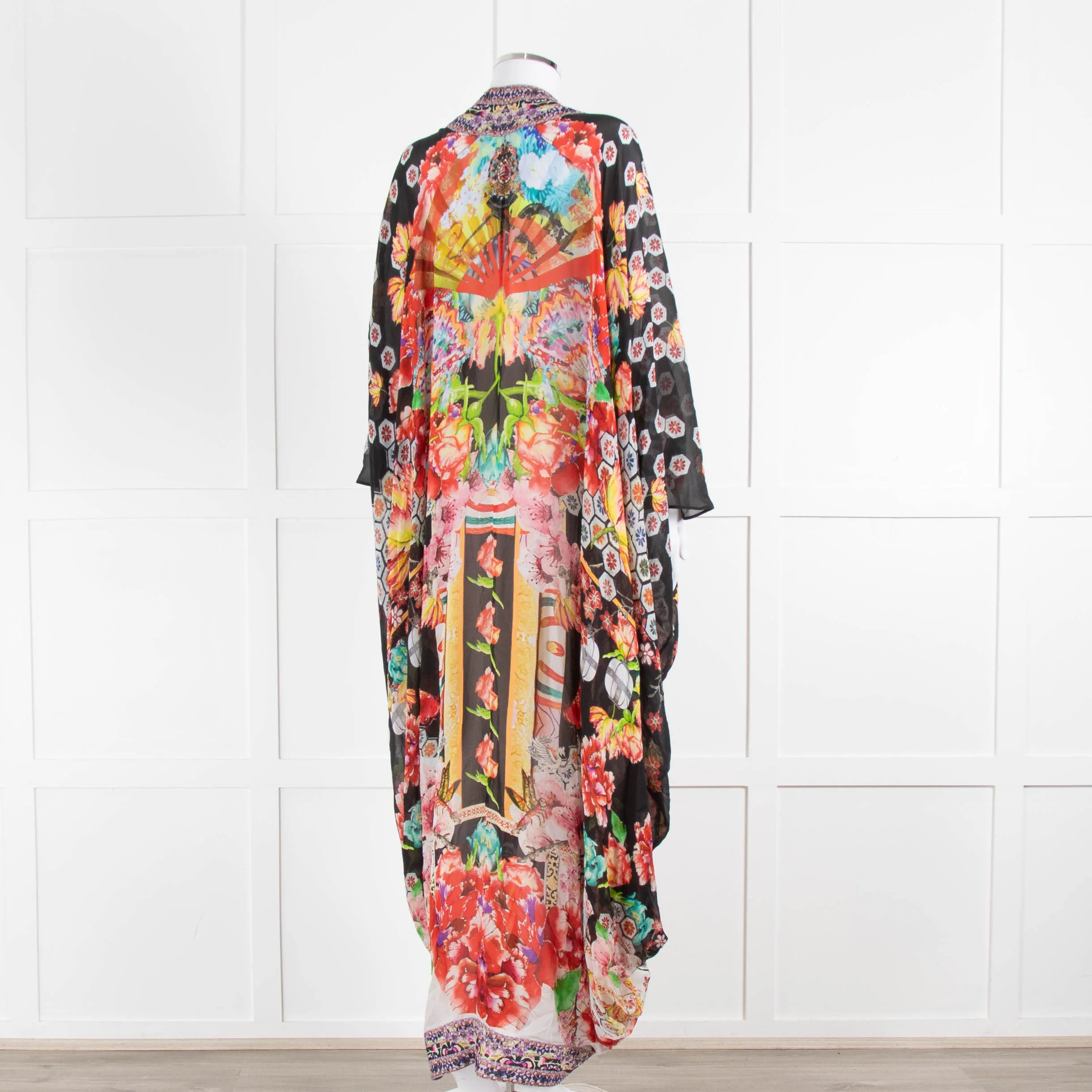 Camilla Multi Floral Oriental Print Beaded Kimono Dress - Image 4