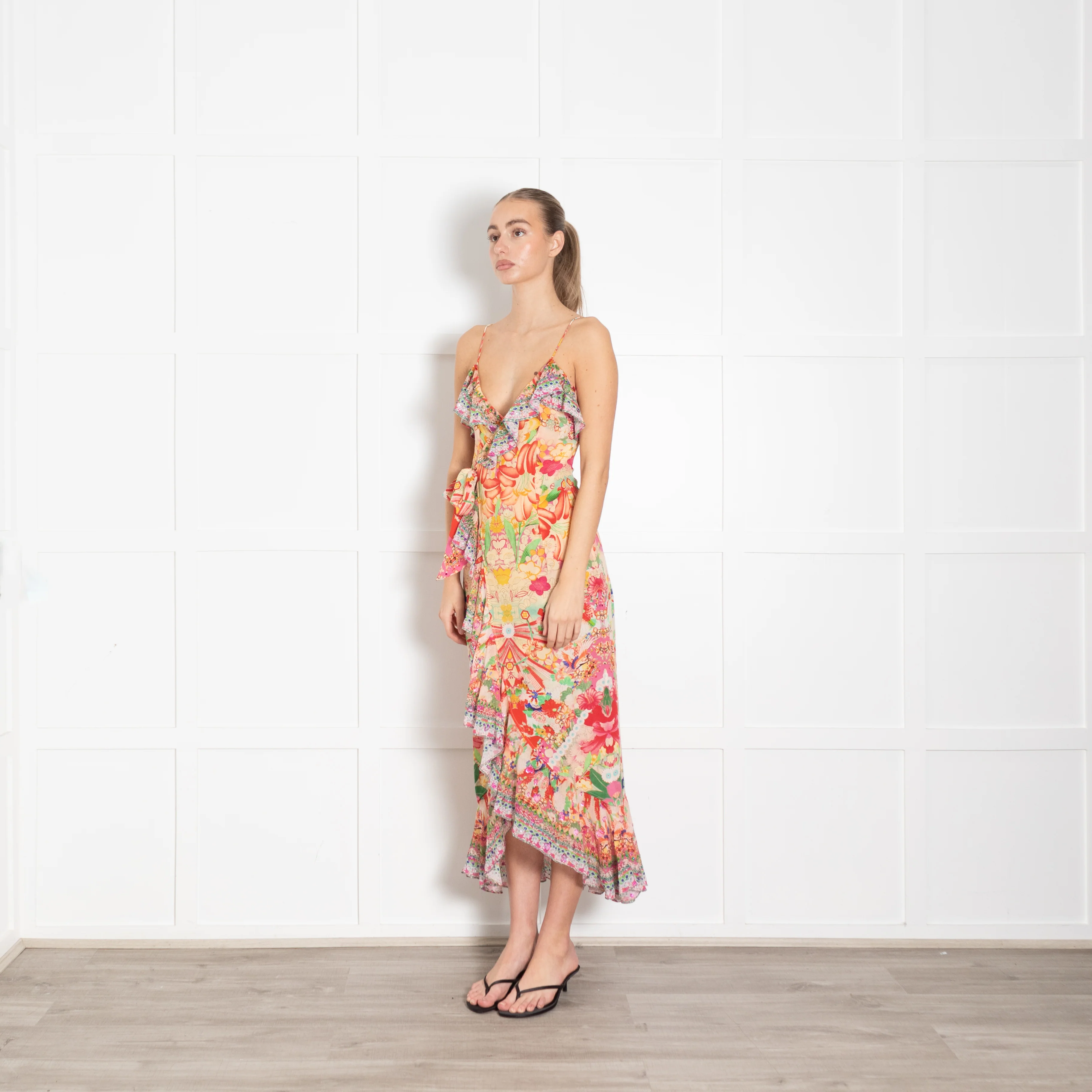 Camilla Multi Print Diamonte Sleeveless Wrap Dress - Image 3