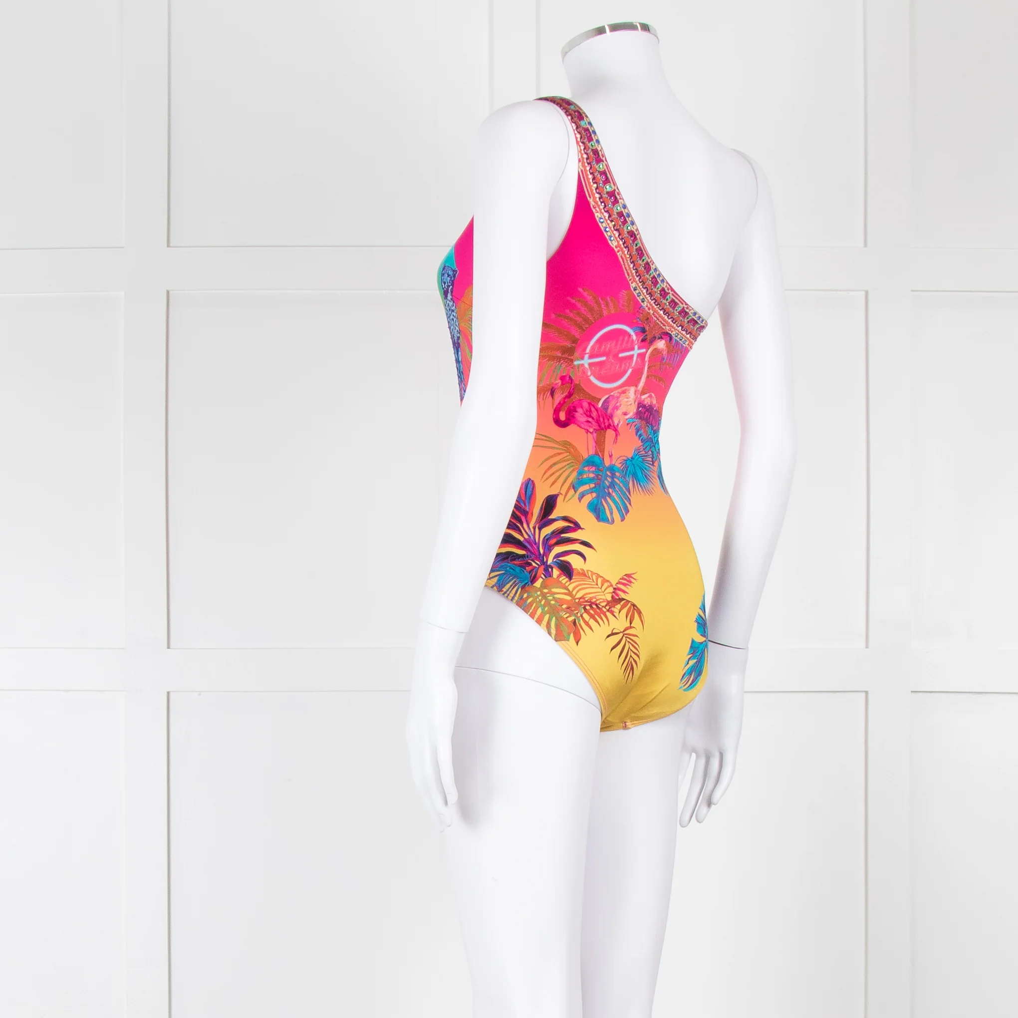 Camilla Pink Blue Diamante One Shoulder Swimming Suit - Image 4