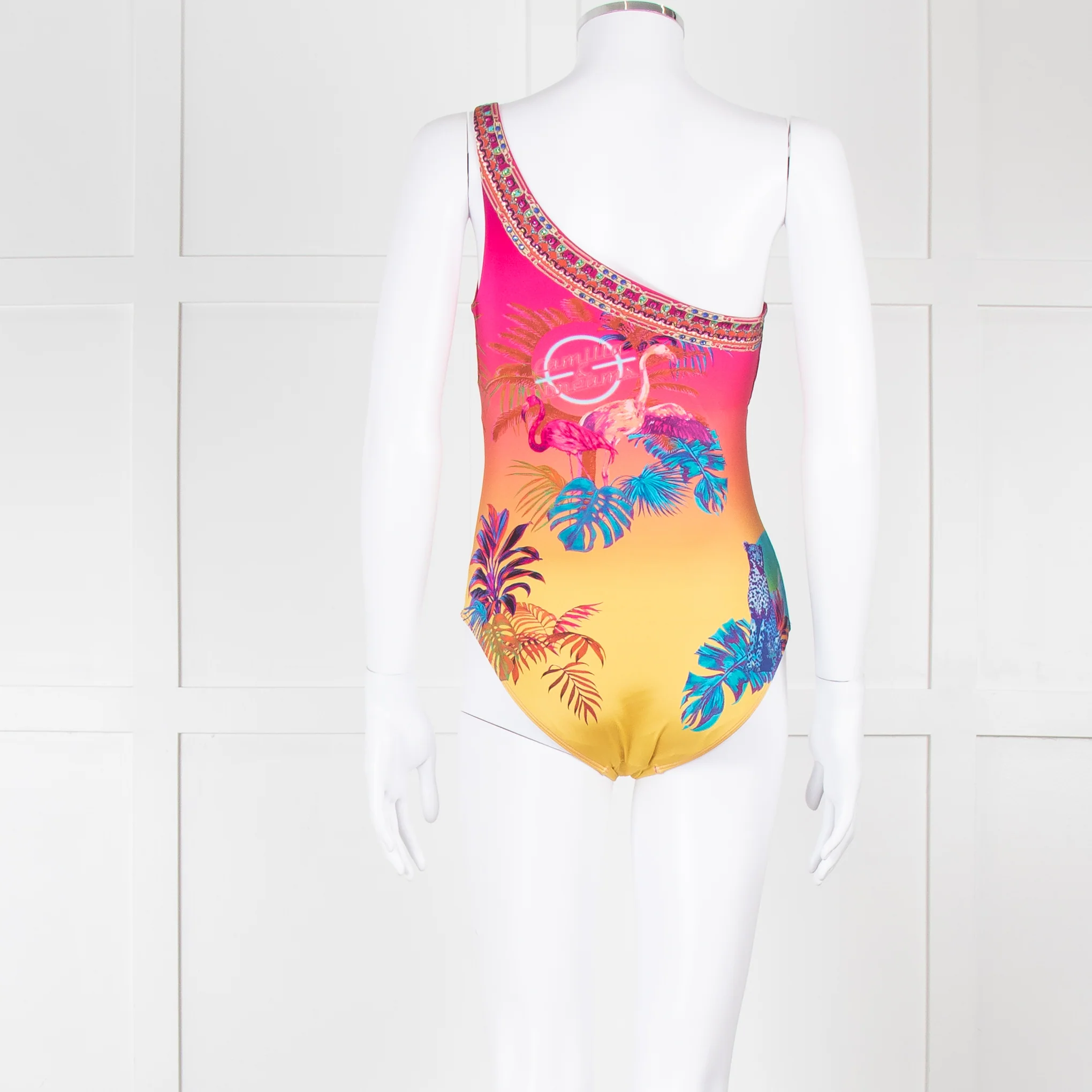 Camilla Pink Blue Diamante One Shoulder Swimming Suit - Image 5