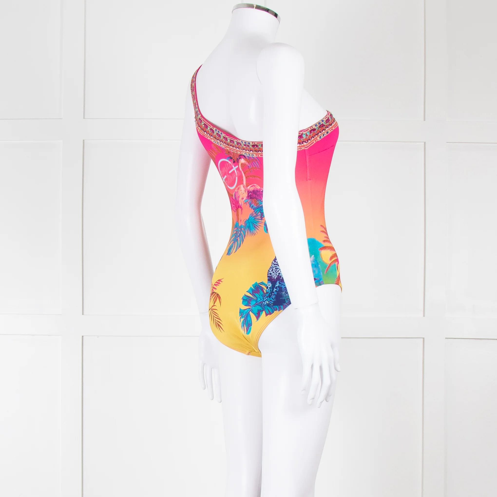 Camilla Pink Blue Diamante One Shoulder Swimming Suit - Image 6