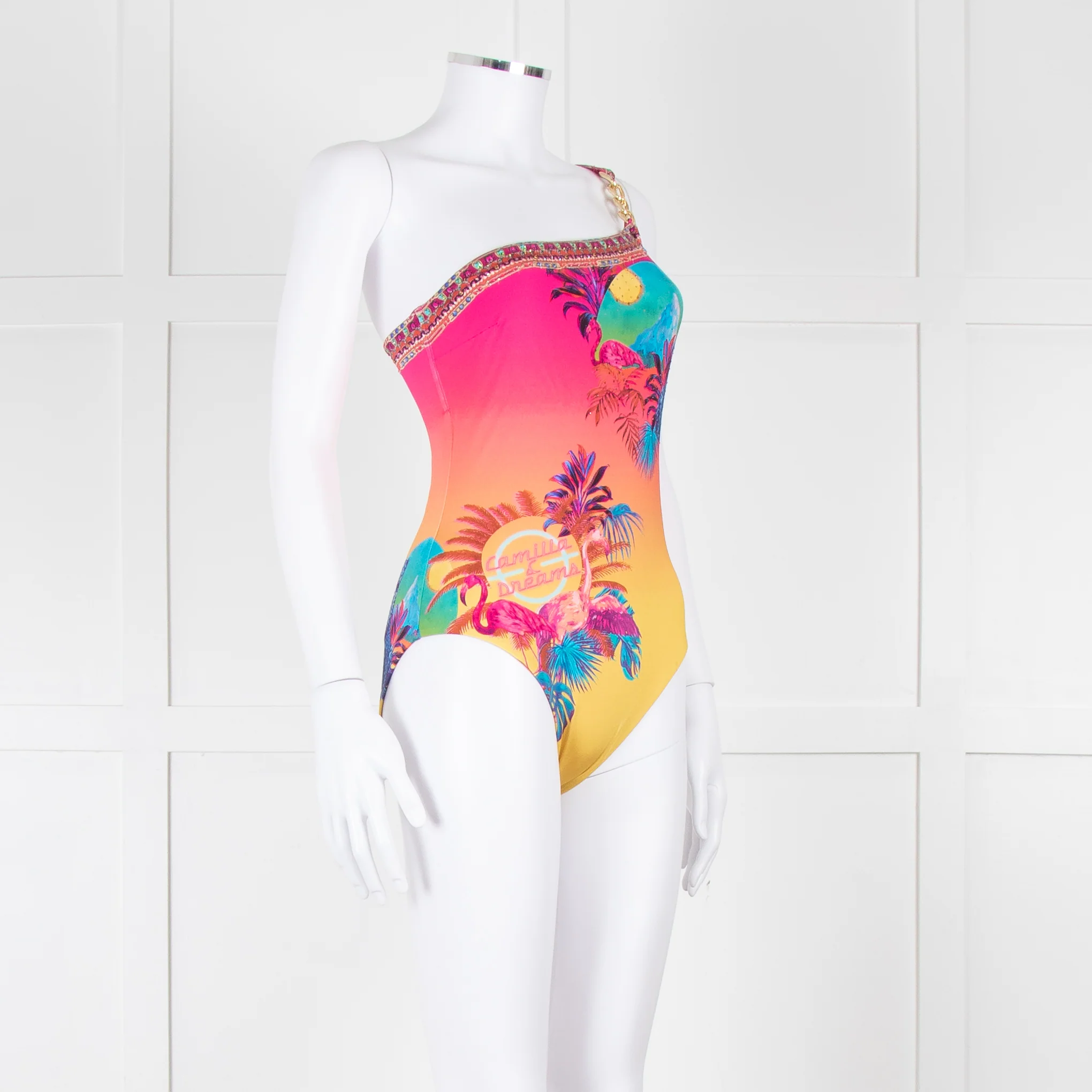 Camilla Pink Blue Diamante One Shoulder Swimming Suit - Image 8