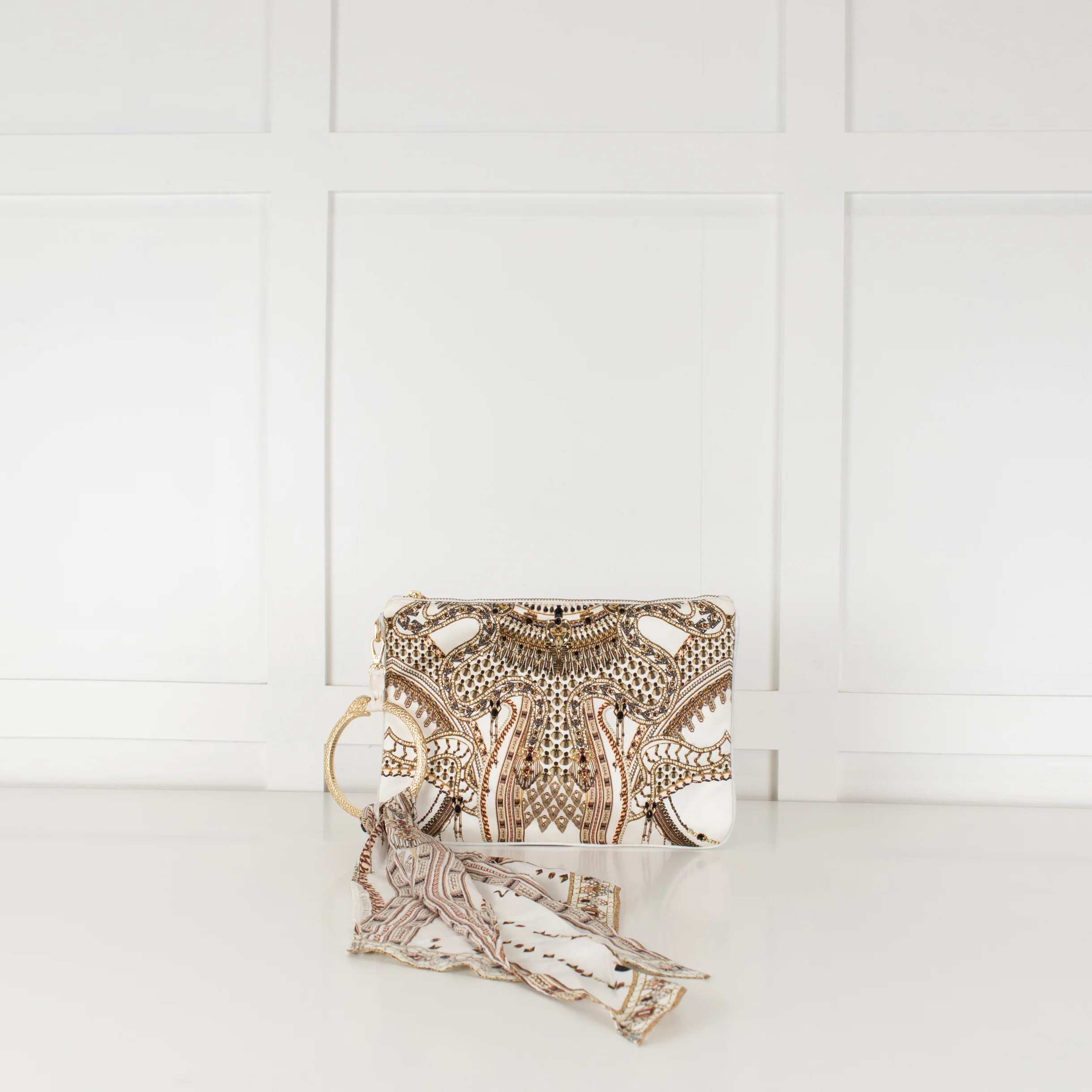 Camilla White Gold Goddess Energy Ring Scarf Clutch