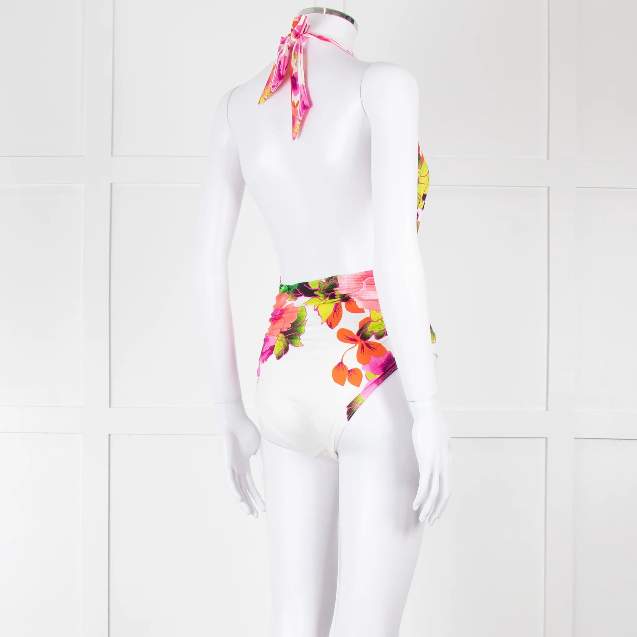 Camilla White Pink Green Floral Plunge Neck Swimsuit - Image 4