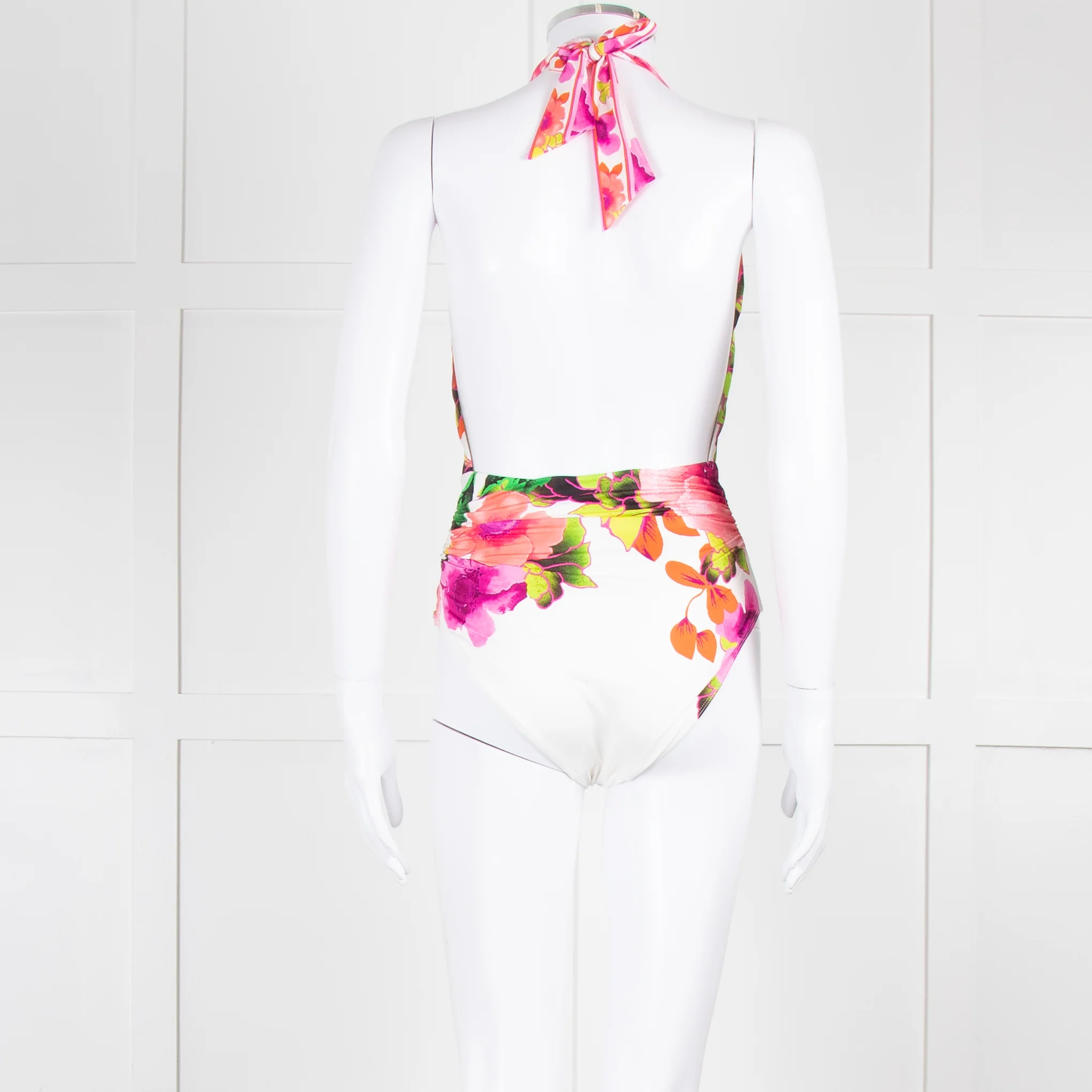 Camilla White Pink Green Floral Plunge Neck Swimsuit - Image 5