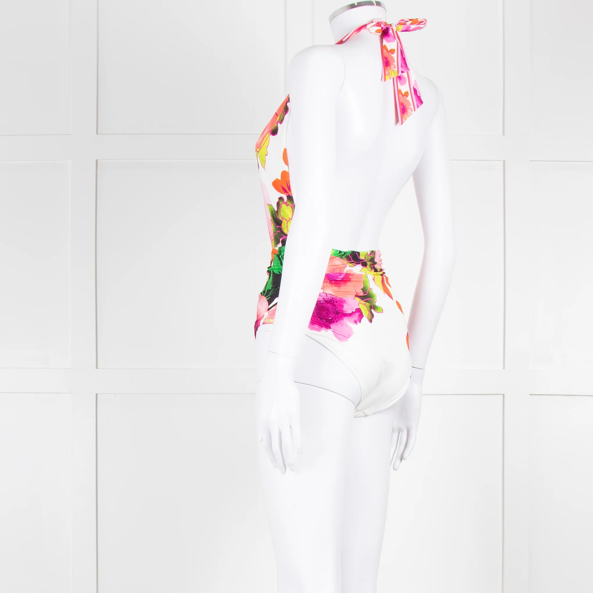 Camilla White Pink Green Floral Plunge Neck Swimsuit - Image 6