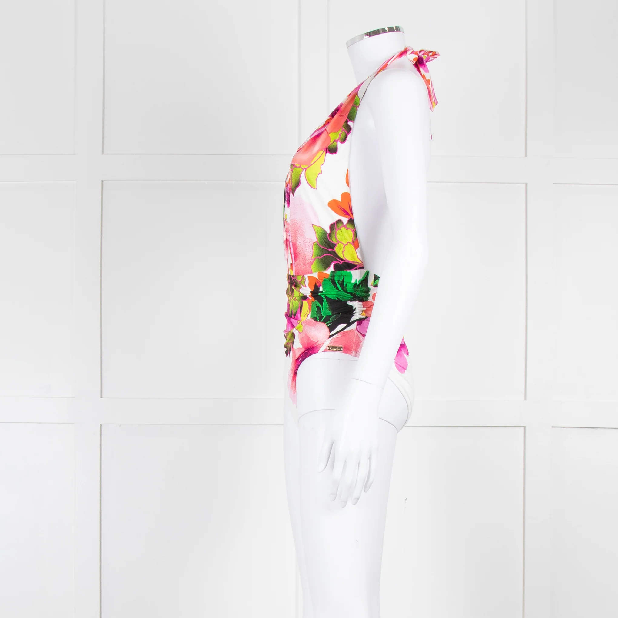 Camilla White Pink Green Floral Plunge Neck Swimsuit - Image 7
