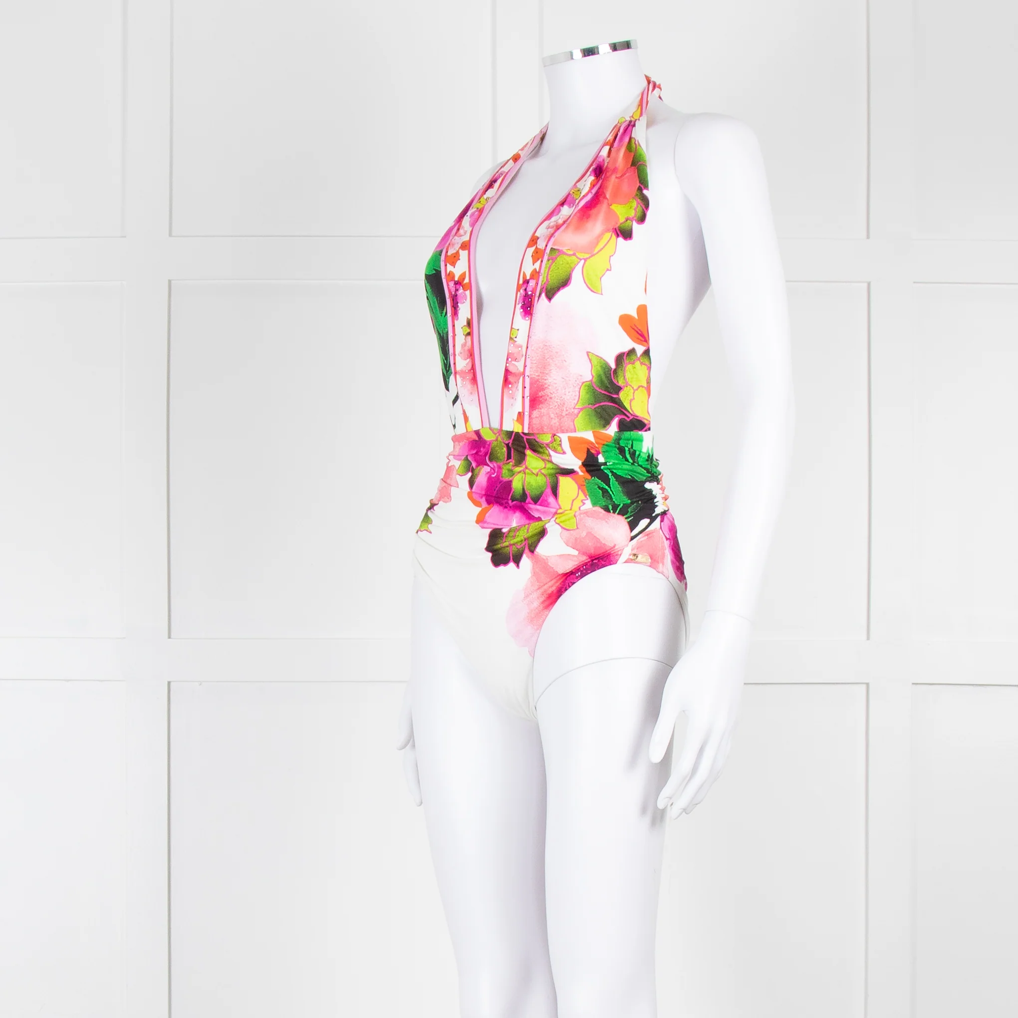 Camilla White Pink Green Floral Plunge Neck Swimsuit - Image 8