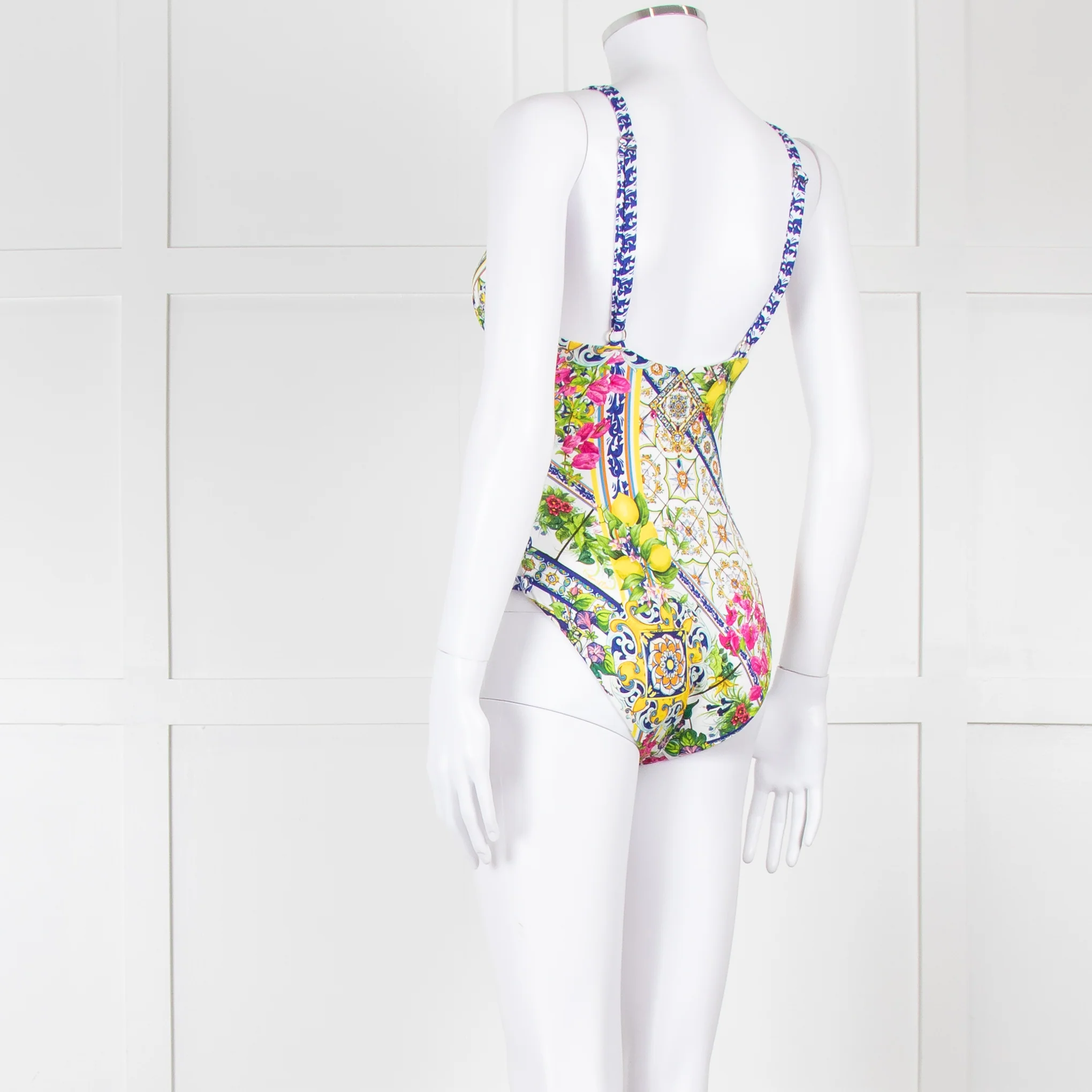 Camilla White Yellow Blue Multi Print Button Detail Swimsuit - Image 4