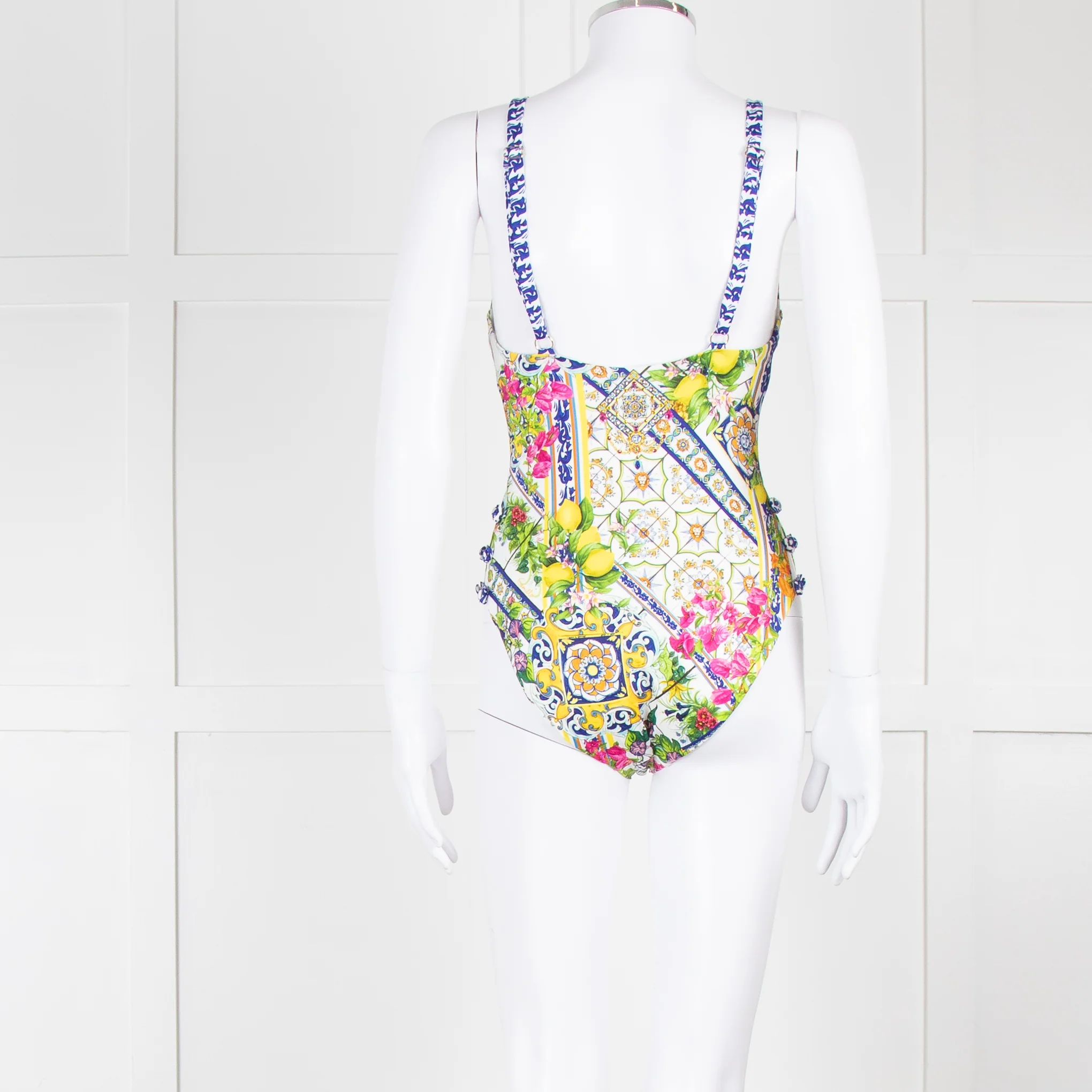 Camilla White Yellow Blue Multi Print Button Detail Swimsuit - Image 5