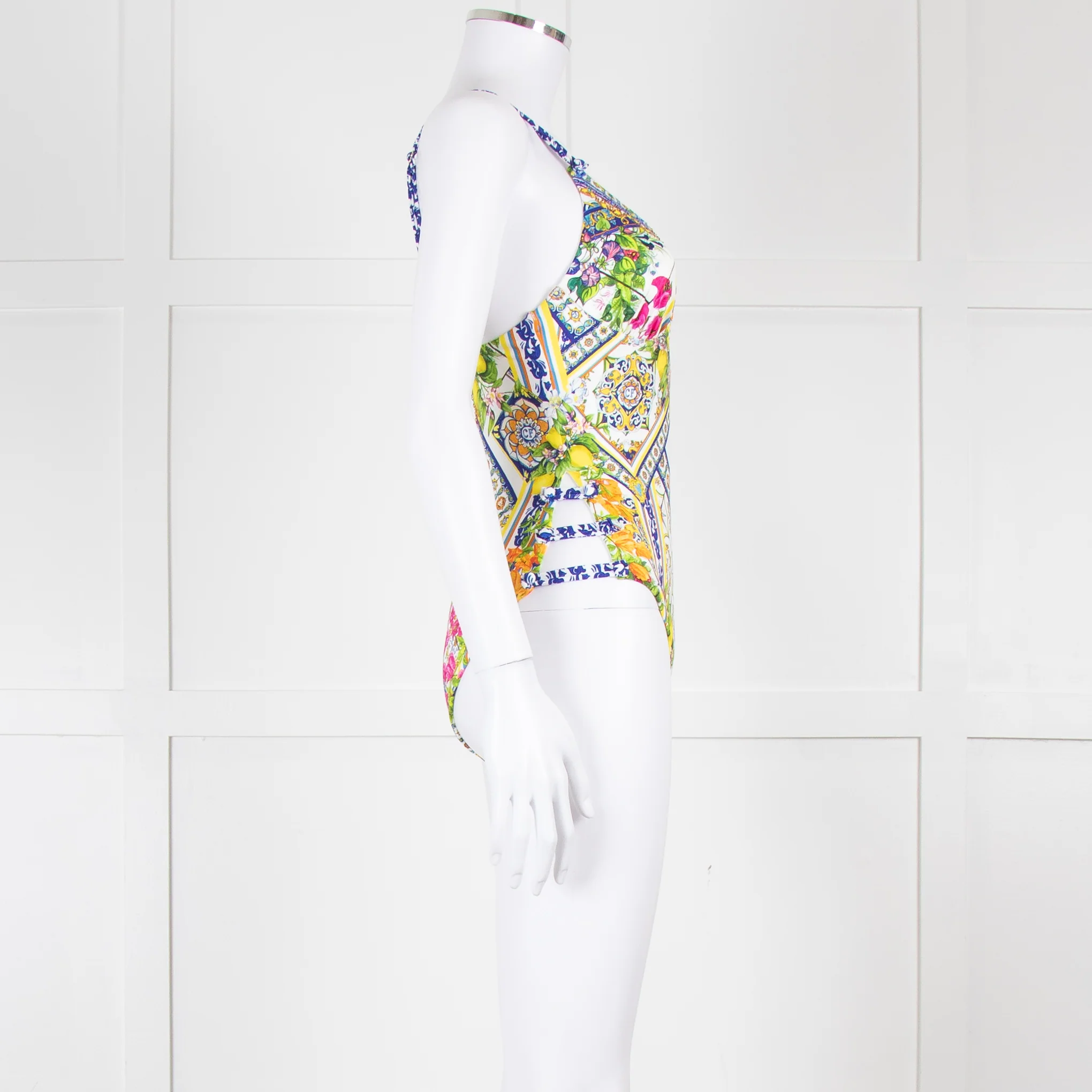 Camilla White Yellow Blue Multi Print Button Detail Swimsuit - Image 7