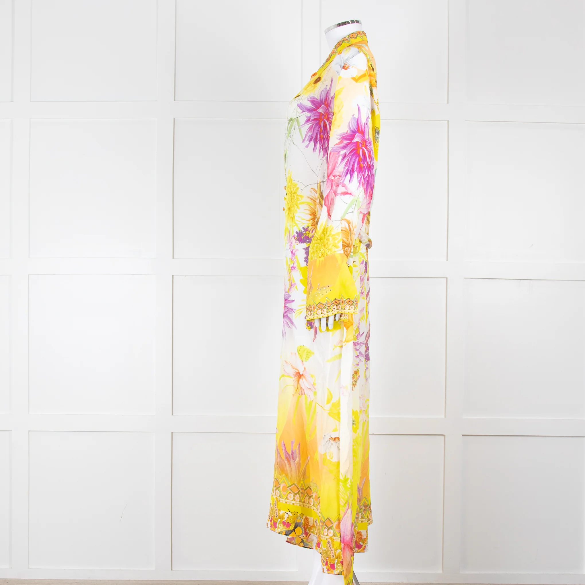 Camilla White Yellow Diamante Long Sleeve Maxi Gown - Image 3