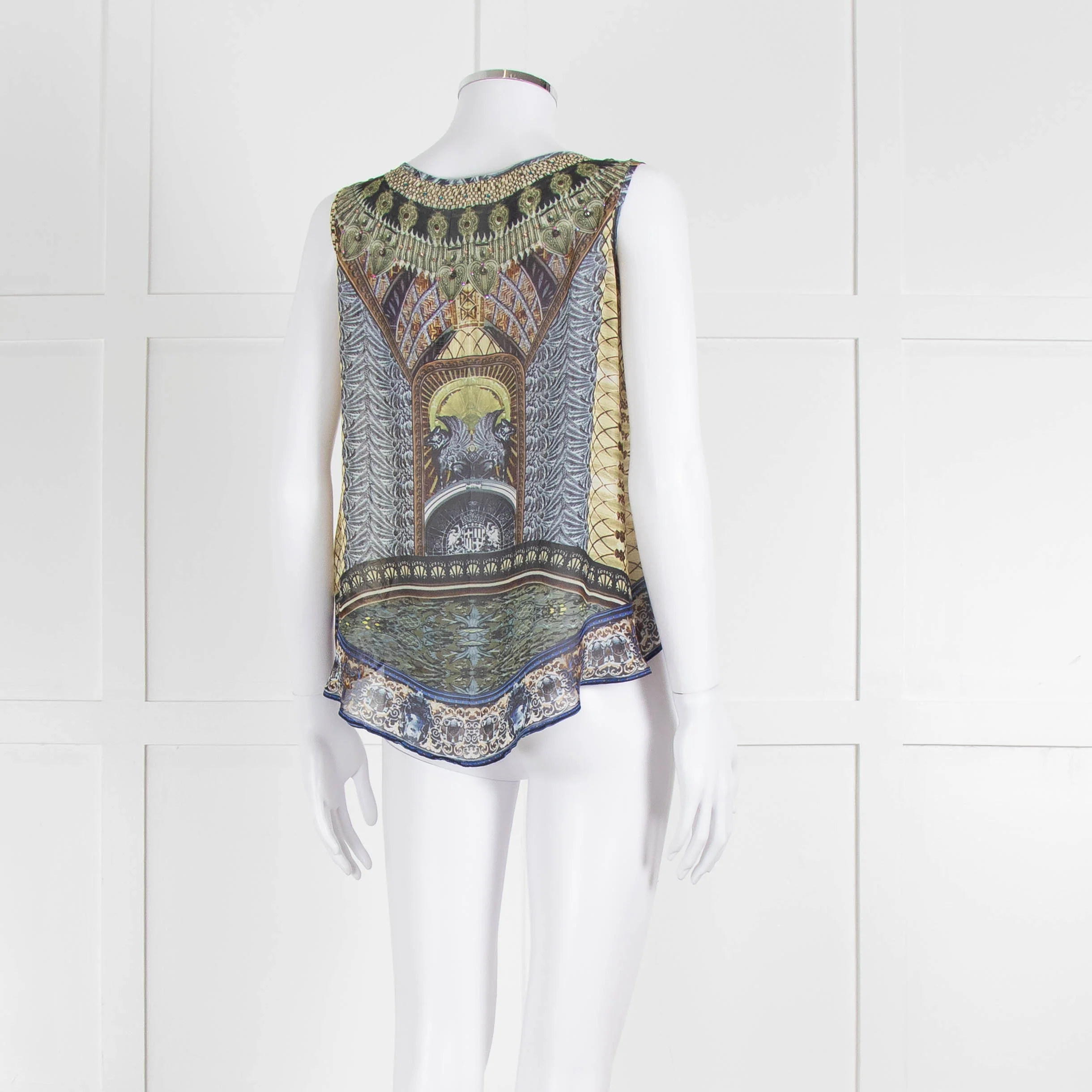 Camilla Yellow Blue Embellished Silk Sleeveless Top - Image 4