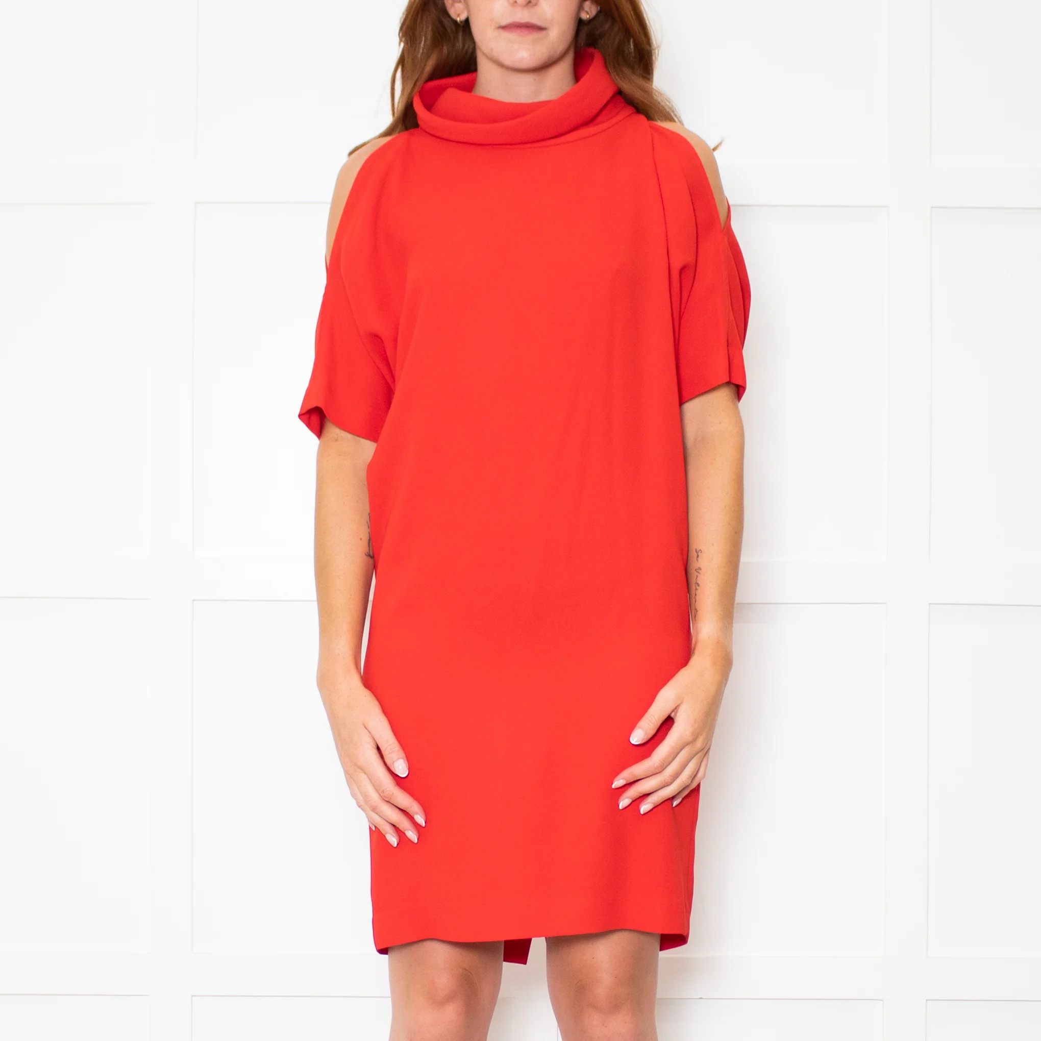 Carla Zampatti Red Short Sleeve Shift Dress with Cowl Neck - Image 2