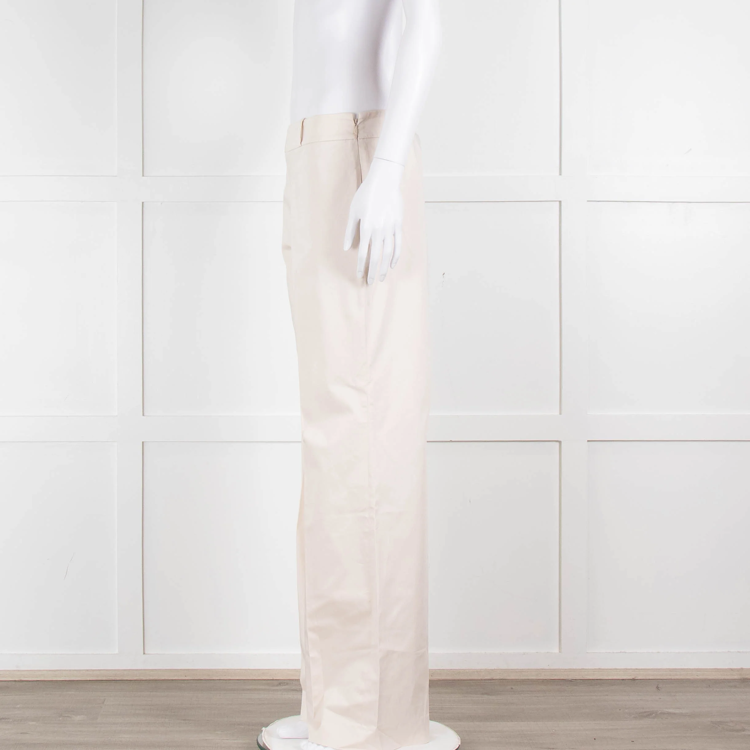 Carolina Herrera Cream Cotton Side Zip Trousers - Image 7