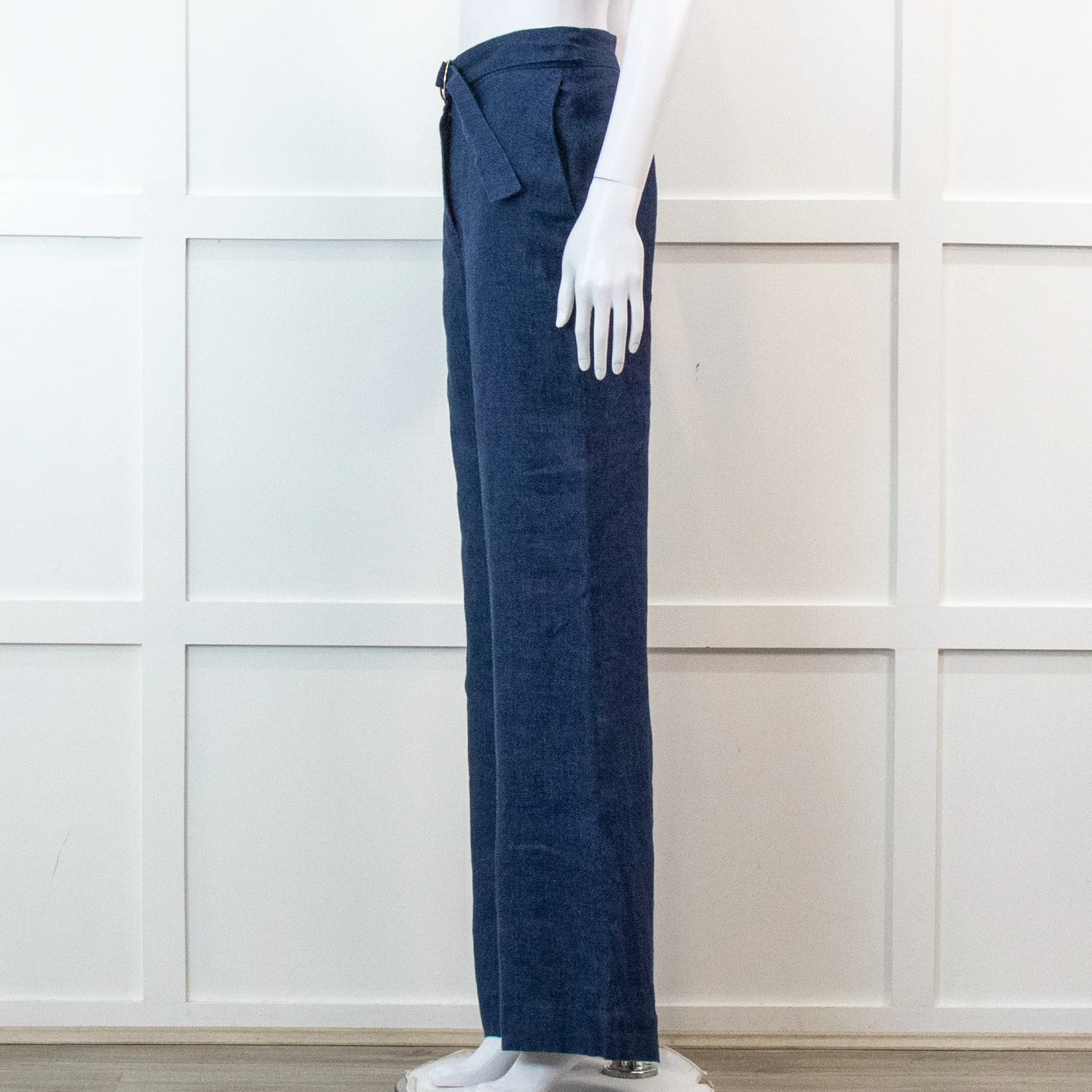 Carolina Herrera Blue 100% Linen Wide Leg Trousers - Image 3