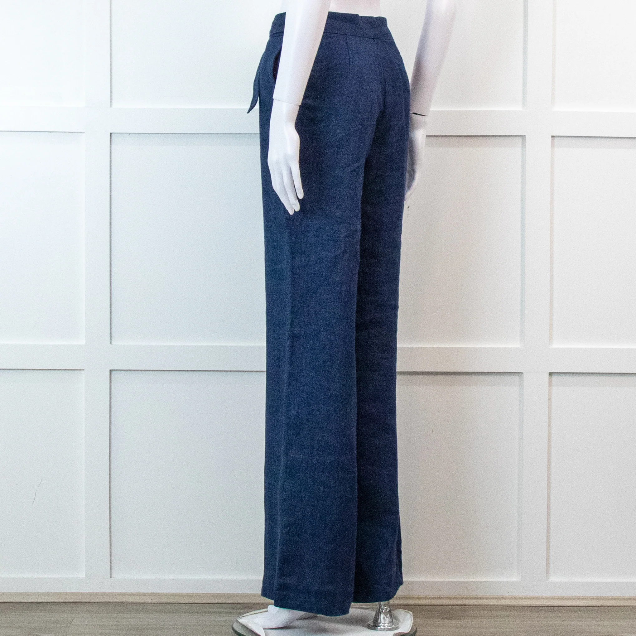 Carolina Herrera Blue 100% Linen Wide Leg Trousers - Image 4