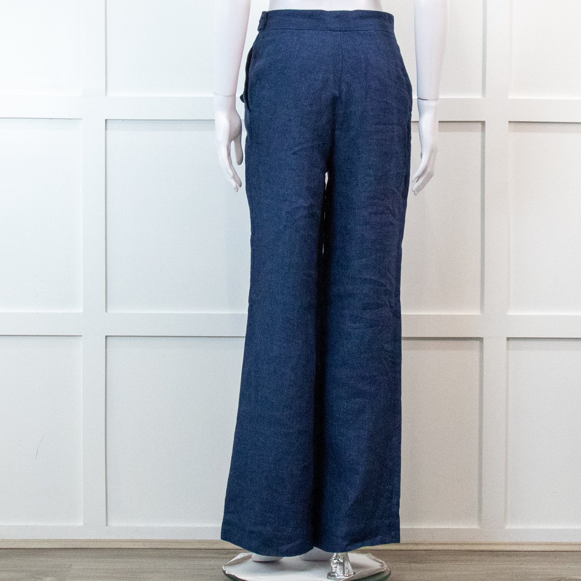 Carolina Herrera Blue 100% Linen Wide Leg Trousers - Image 5