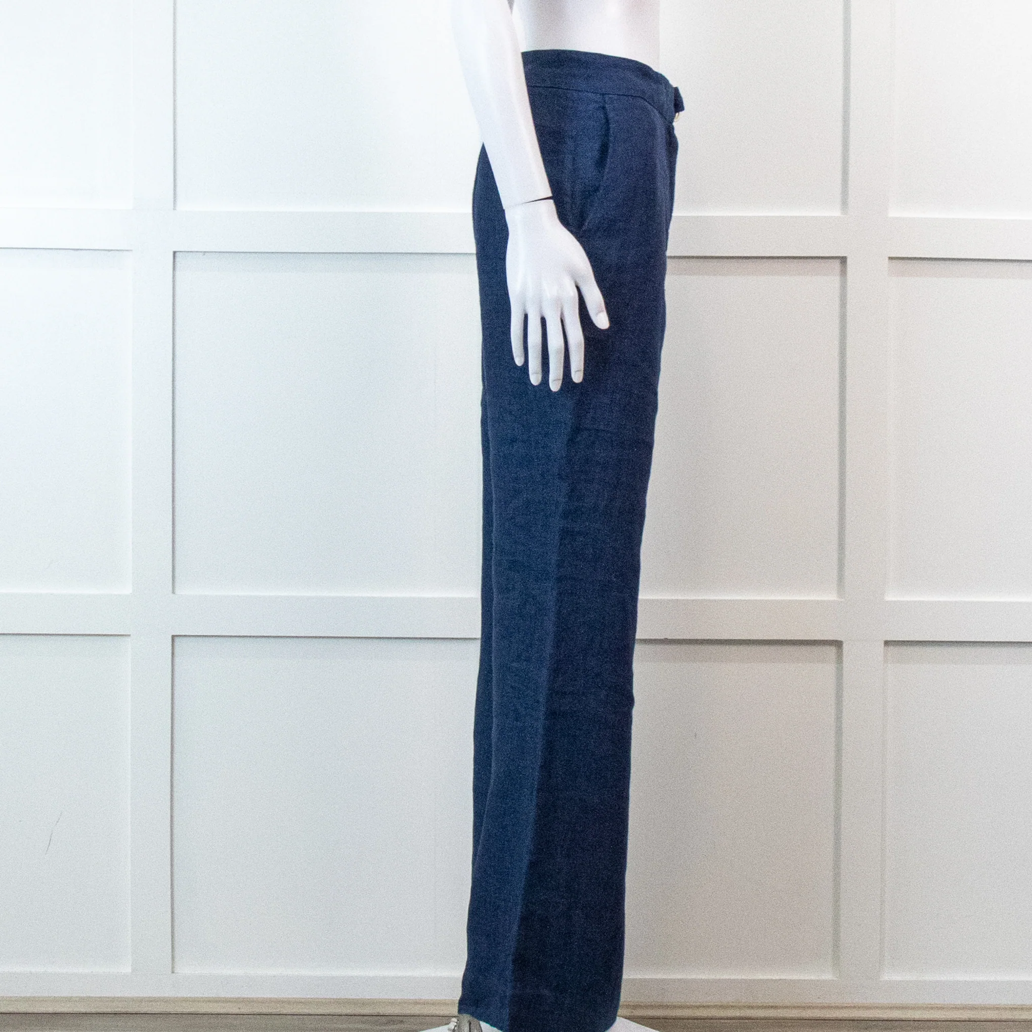 Carolina Herrera Blue 100% Linen Wide Leg Trousers - Image 7