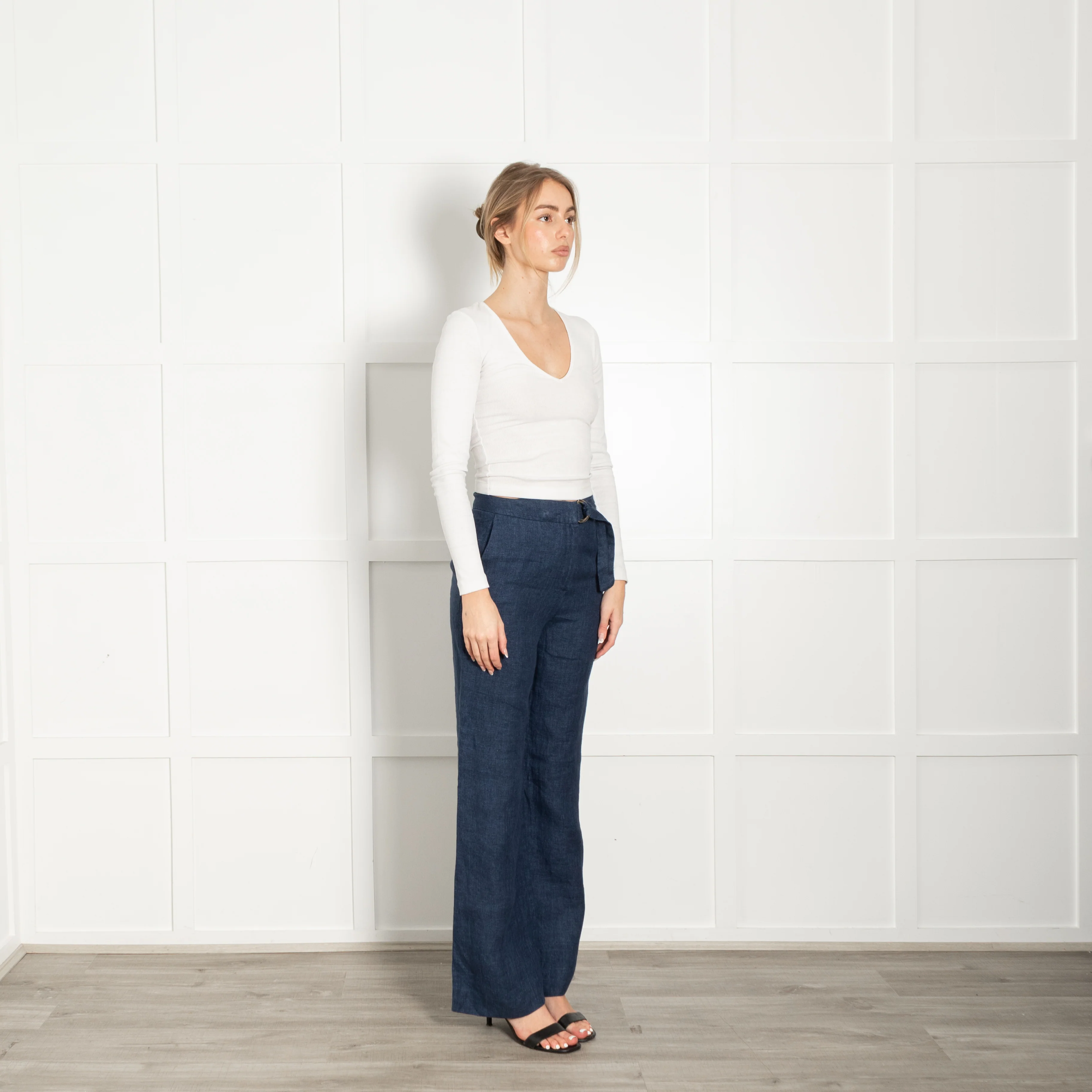Carolina Herrera Blue Linen Wide Leg Trousers - Image 7