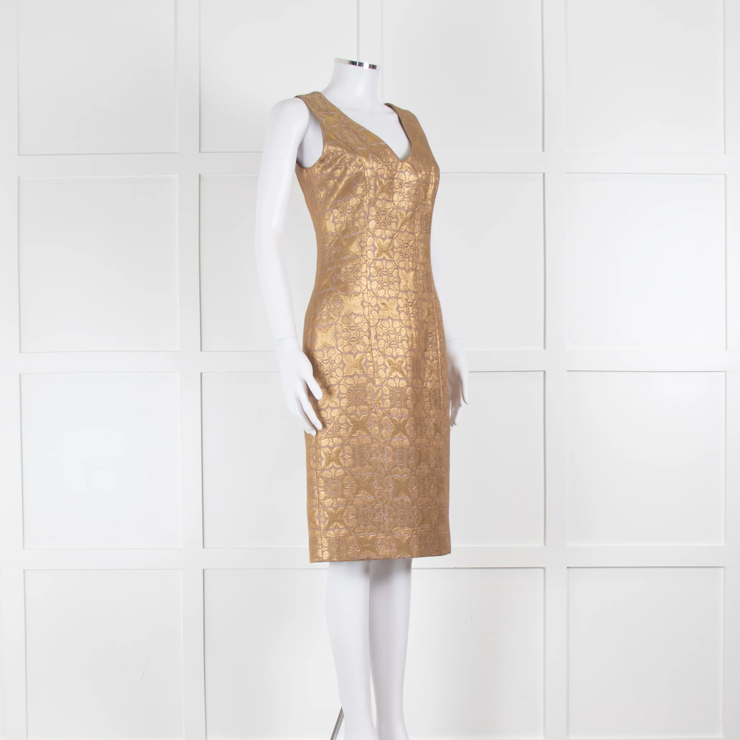 Carolina Herrera Gold Lilac Brocade Sleeveless Dress - Image 2