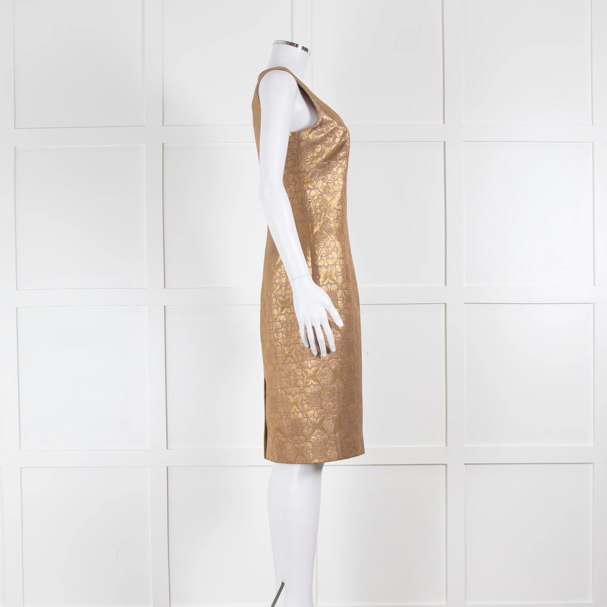 Carolina Herrera Gold Lilac Brocade Sleeveless Dress - Image 3