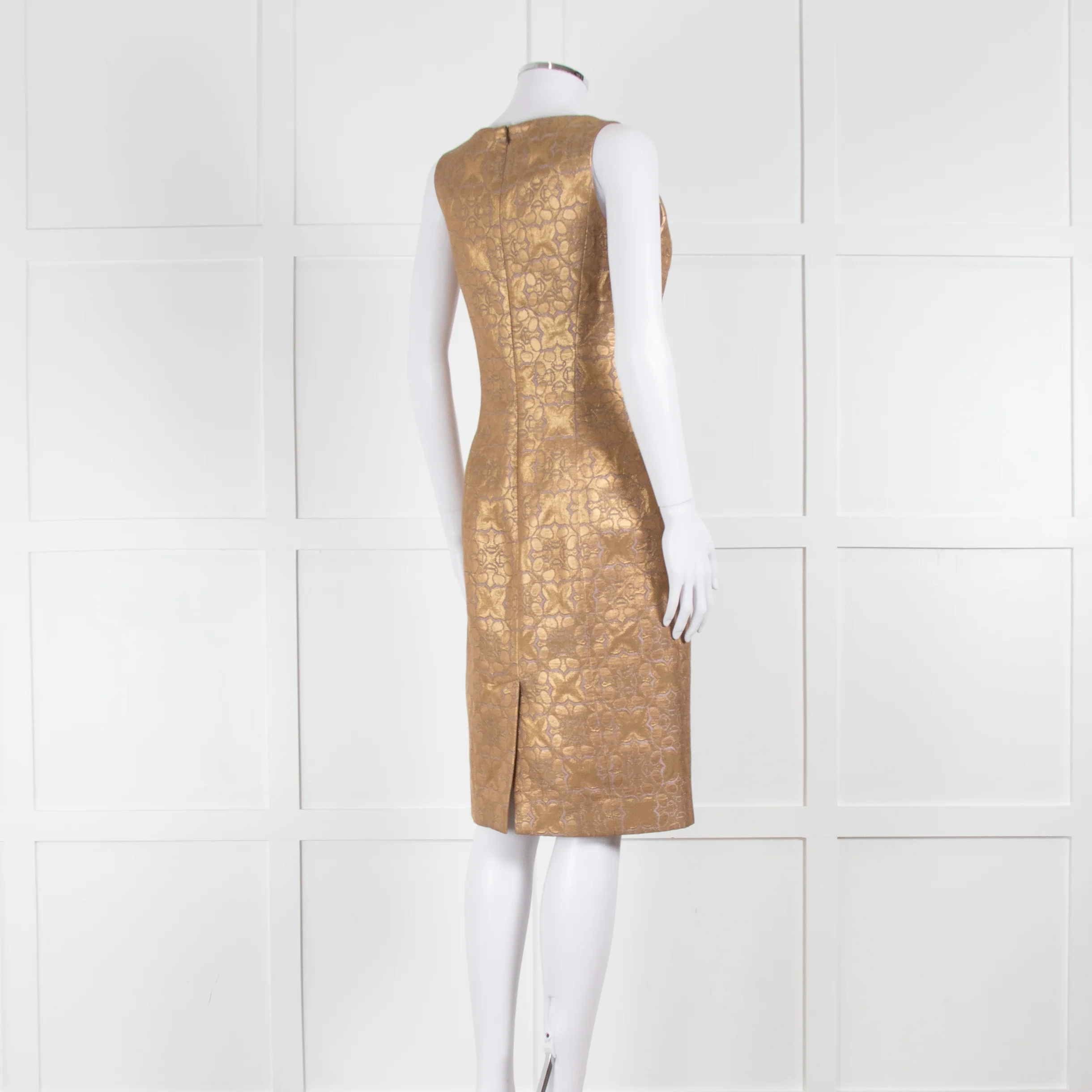 Carolina Herrera Gold Lilac Brocade Sleeveless Dress - Image 4