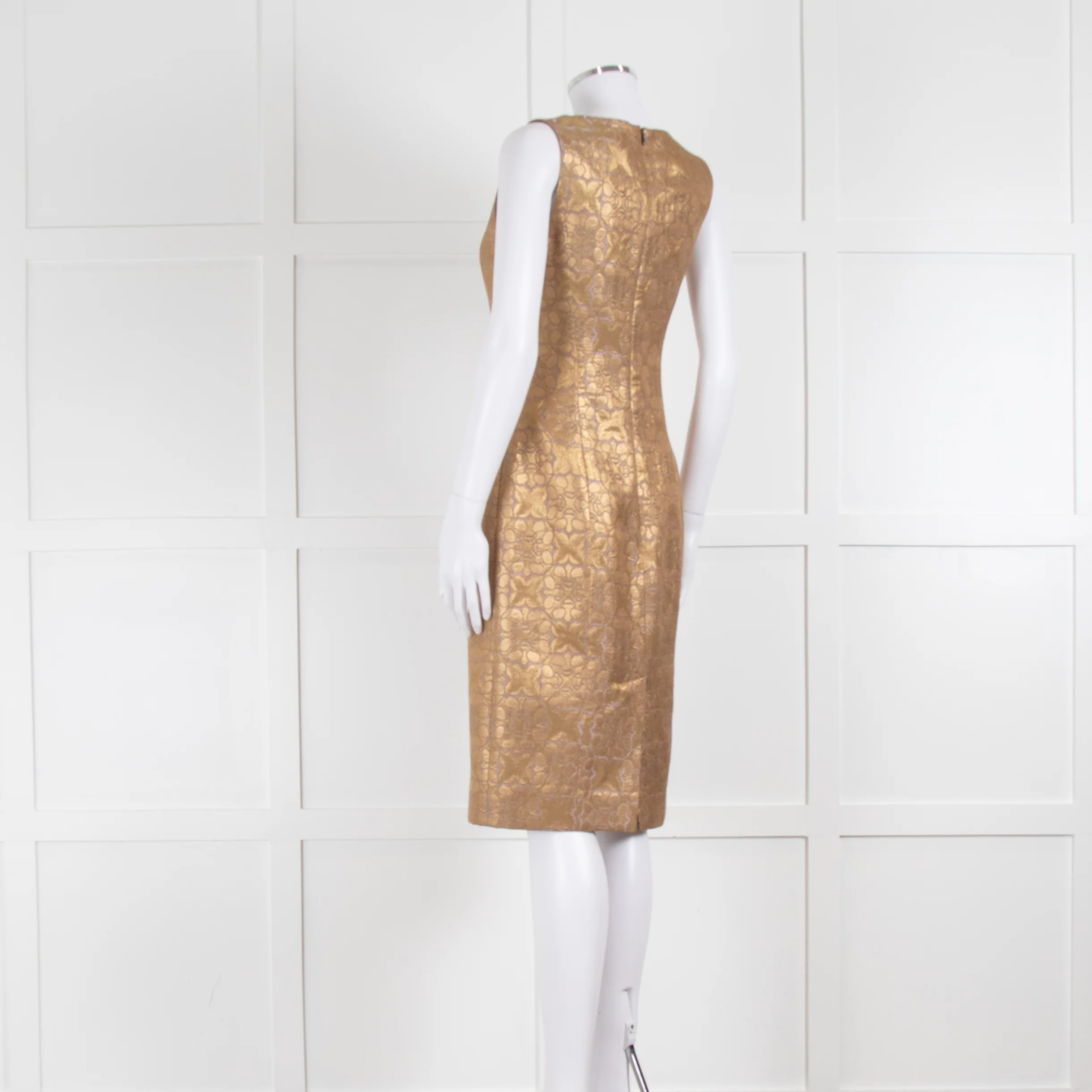 Carolina Herrera Gold Lilac Brocade Sleeveless Dress - Image 6