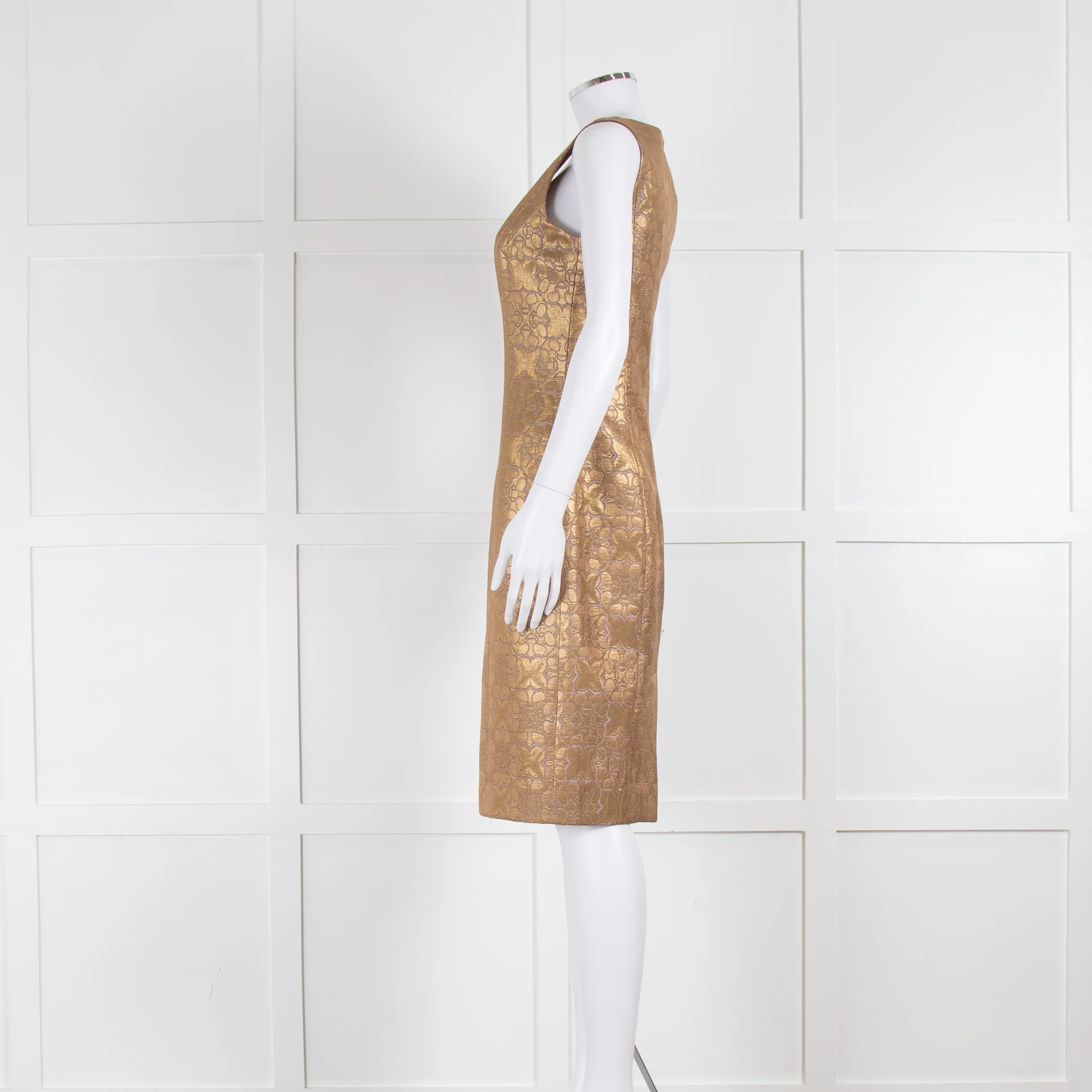 Carolina Herrera Gold Lilac Brocade Sleeveless Dress - Image 7