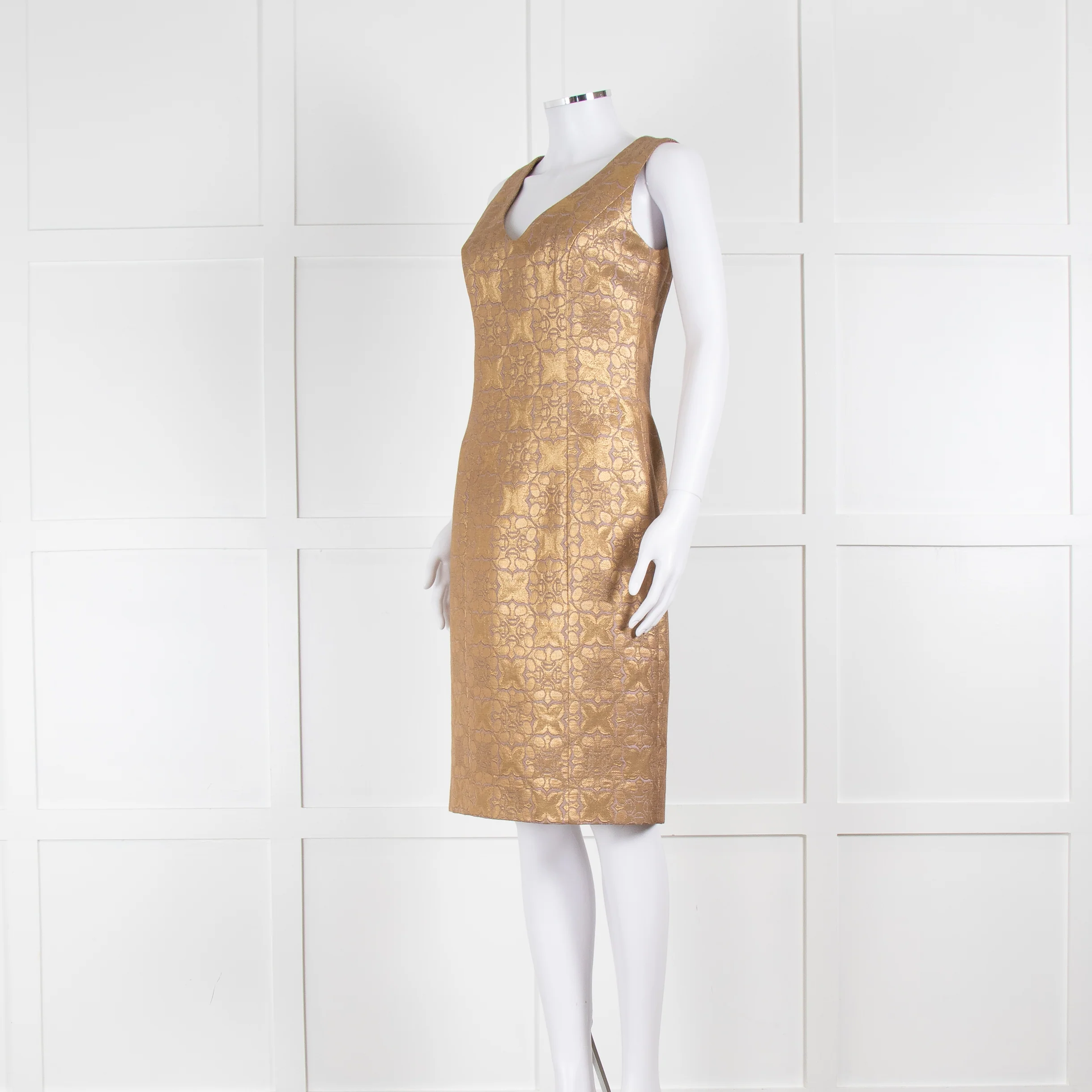 Carolina Herrera Gold Lilac Brocade Sleeveless Dress - Image 8