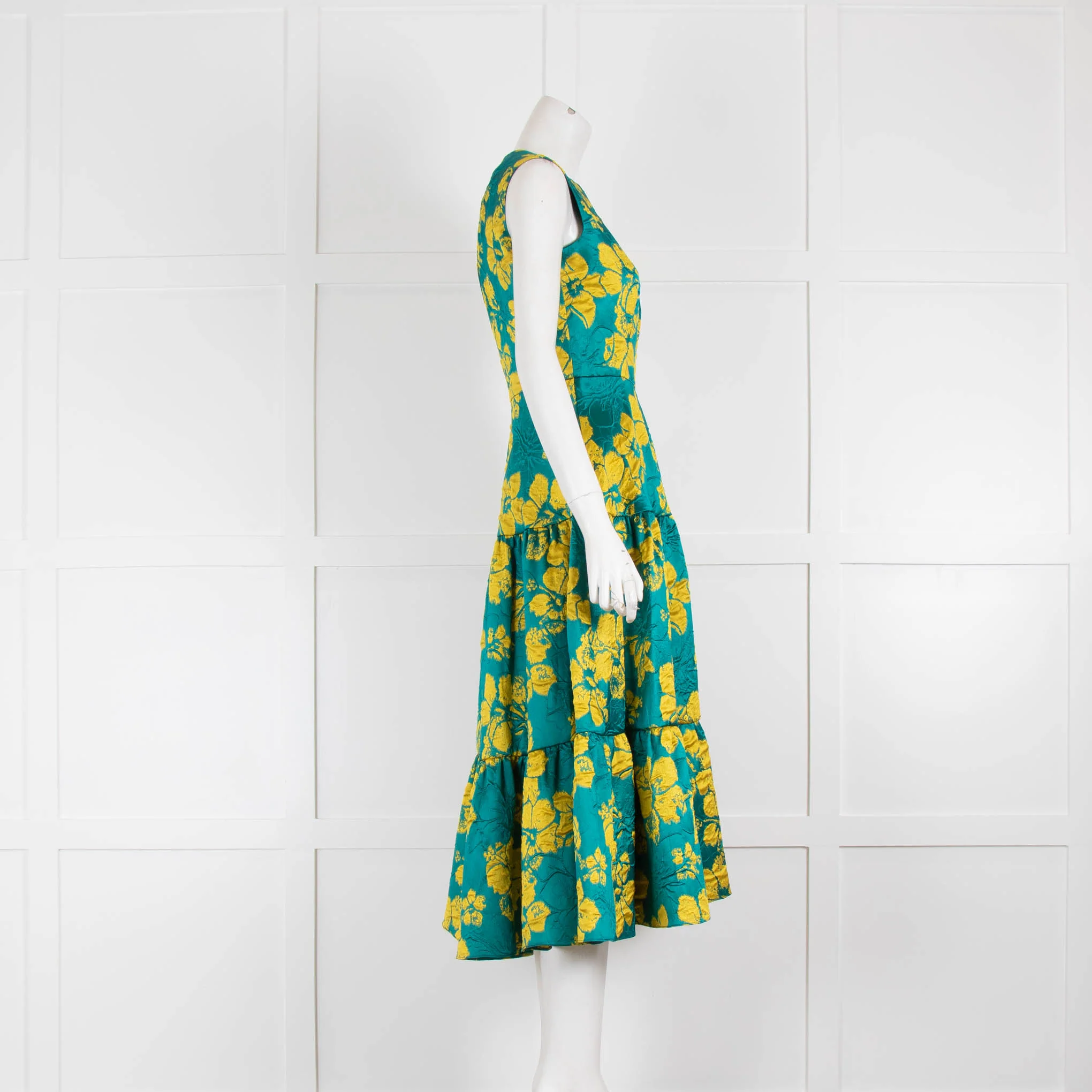 Carolina Herrera Green Yellow Floral Tiered Maxi Dress - Image 2