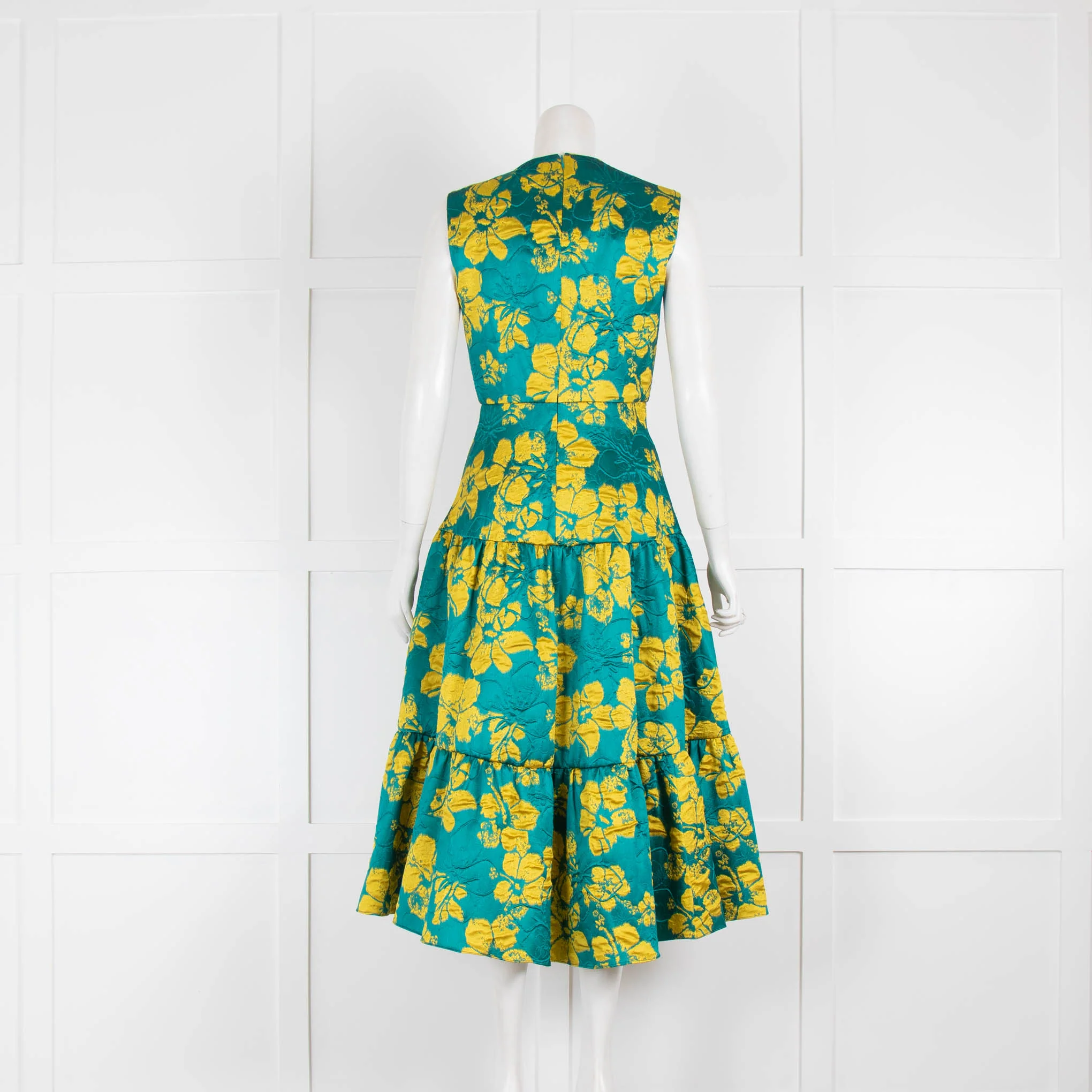Carolina Herrera Green Yellow Floral Tiered Maxi Dress - Image 3