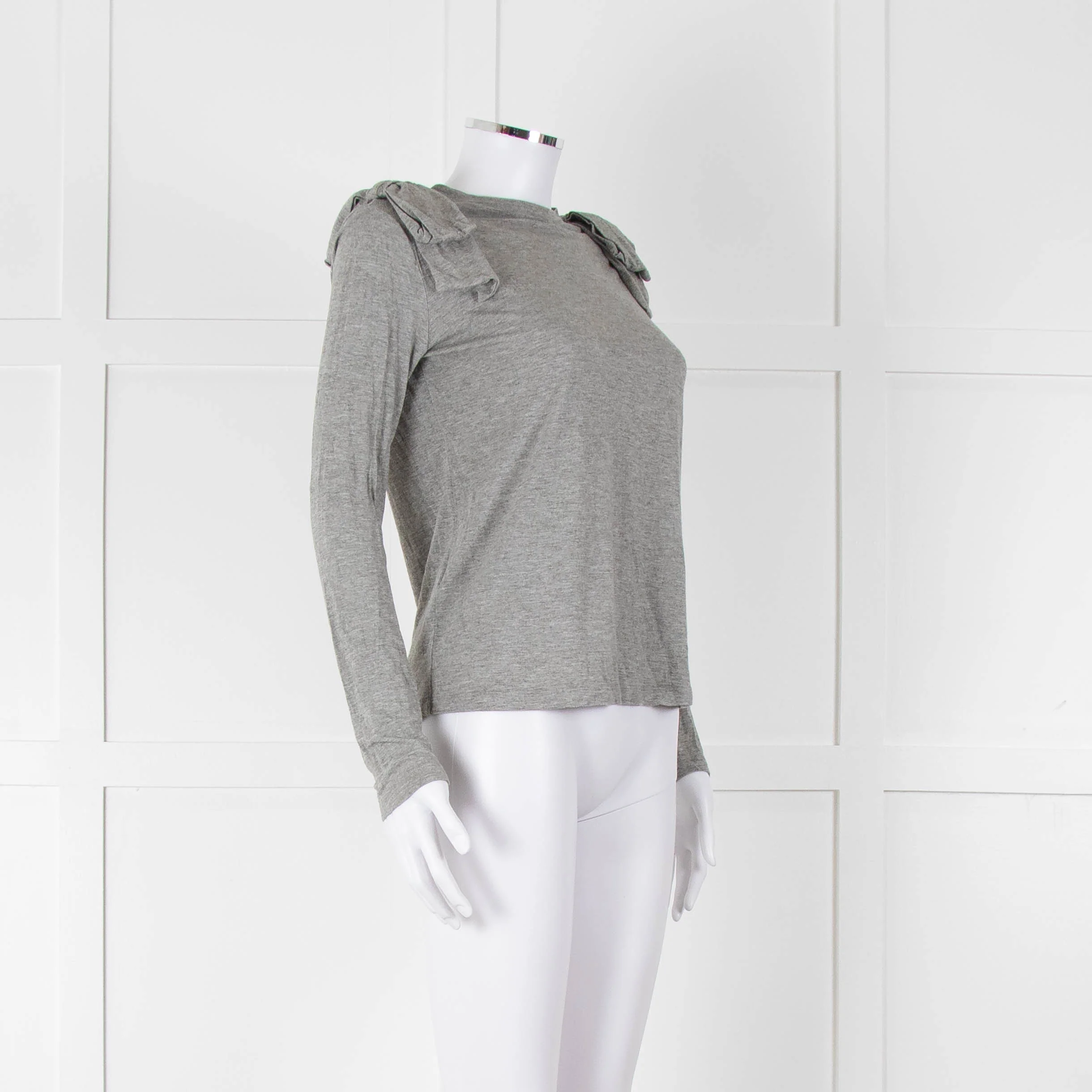 Carolina Herrera Grey Bow On Shoulders Long Sleeve T Shirt - Image 2