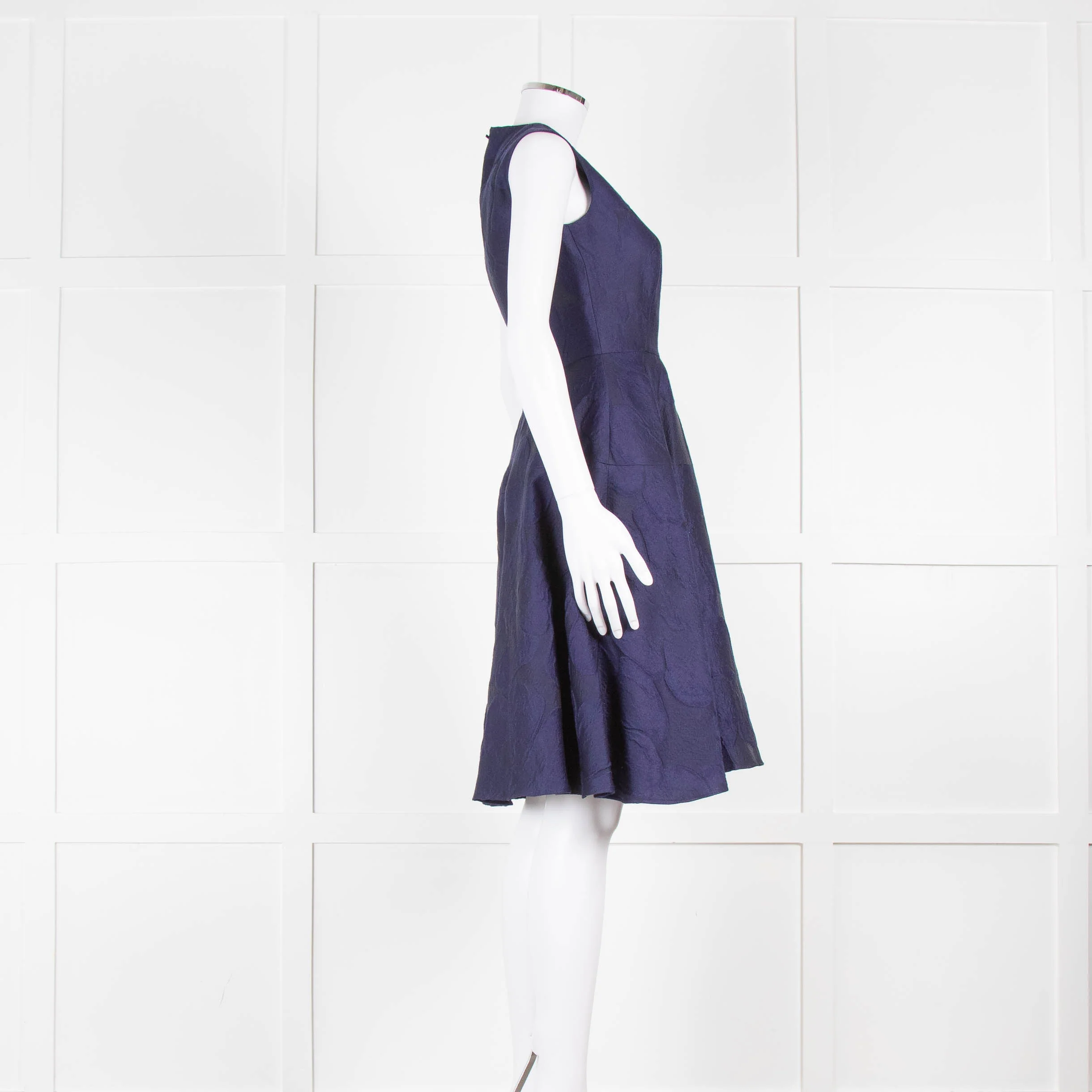 Carolina Herrera Navy Blue Jacquard Fit & Flare Dress - Image 2