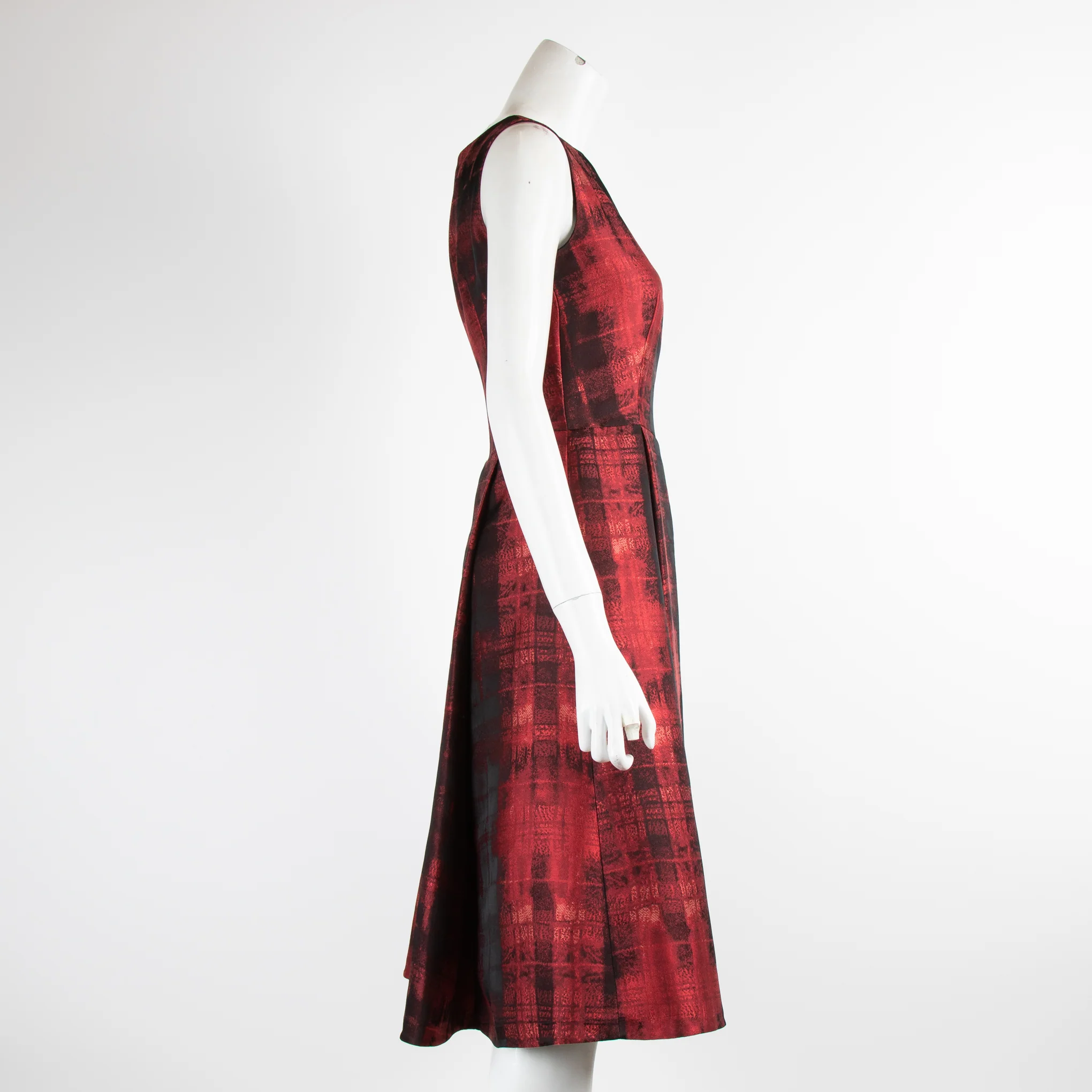 Carolina Herrera Red Black Check Print Sleeveless Dress - Image 2