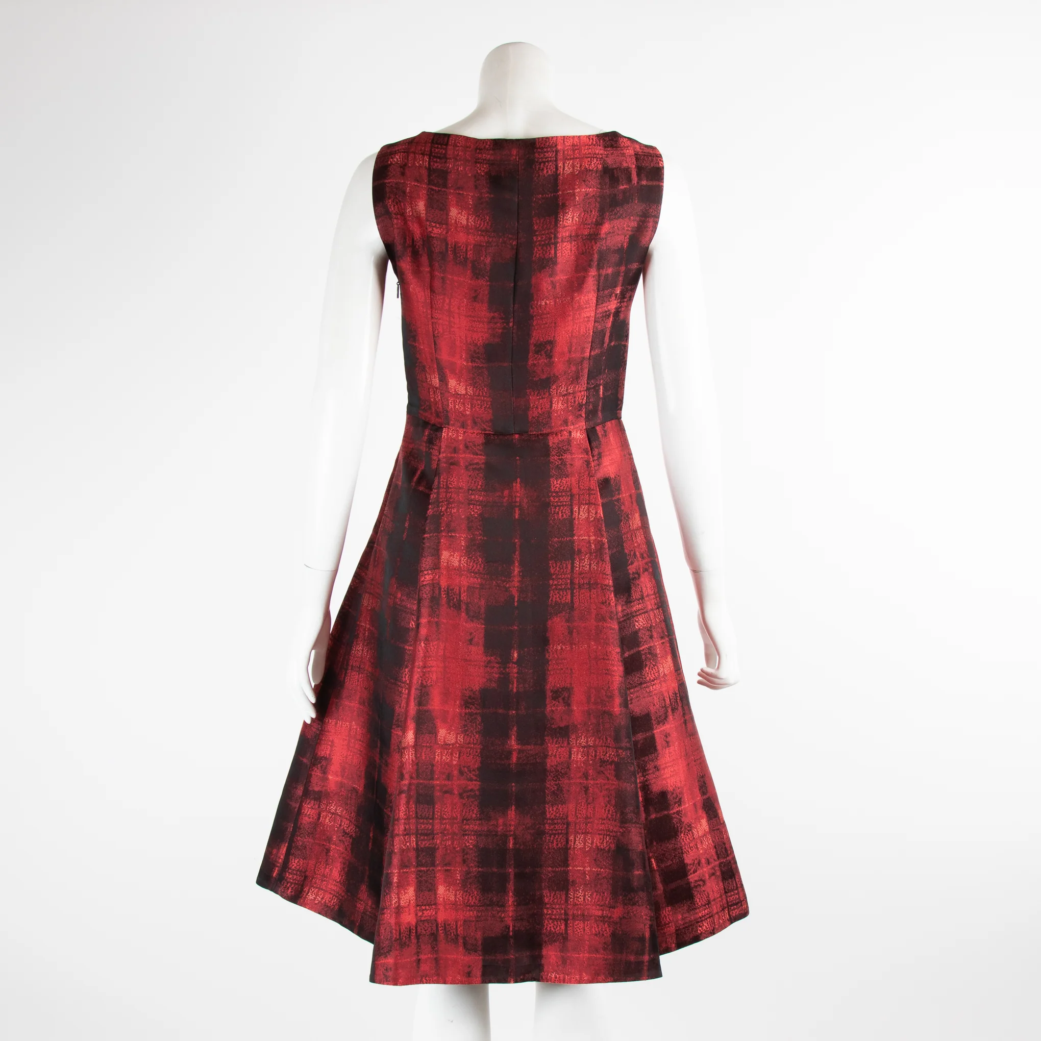 Carolina Herrera Red Black Check Print Sleeveless Dress - Image 3