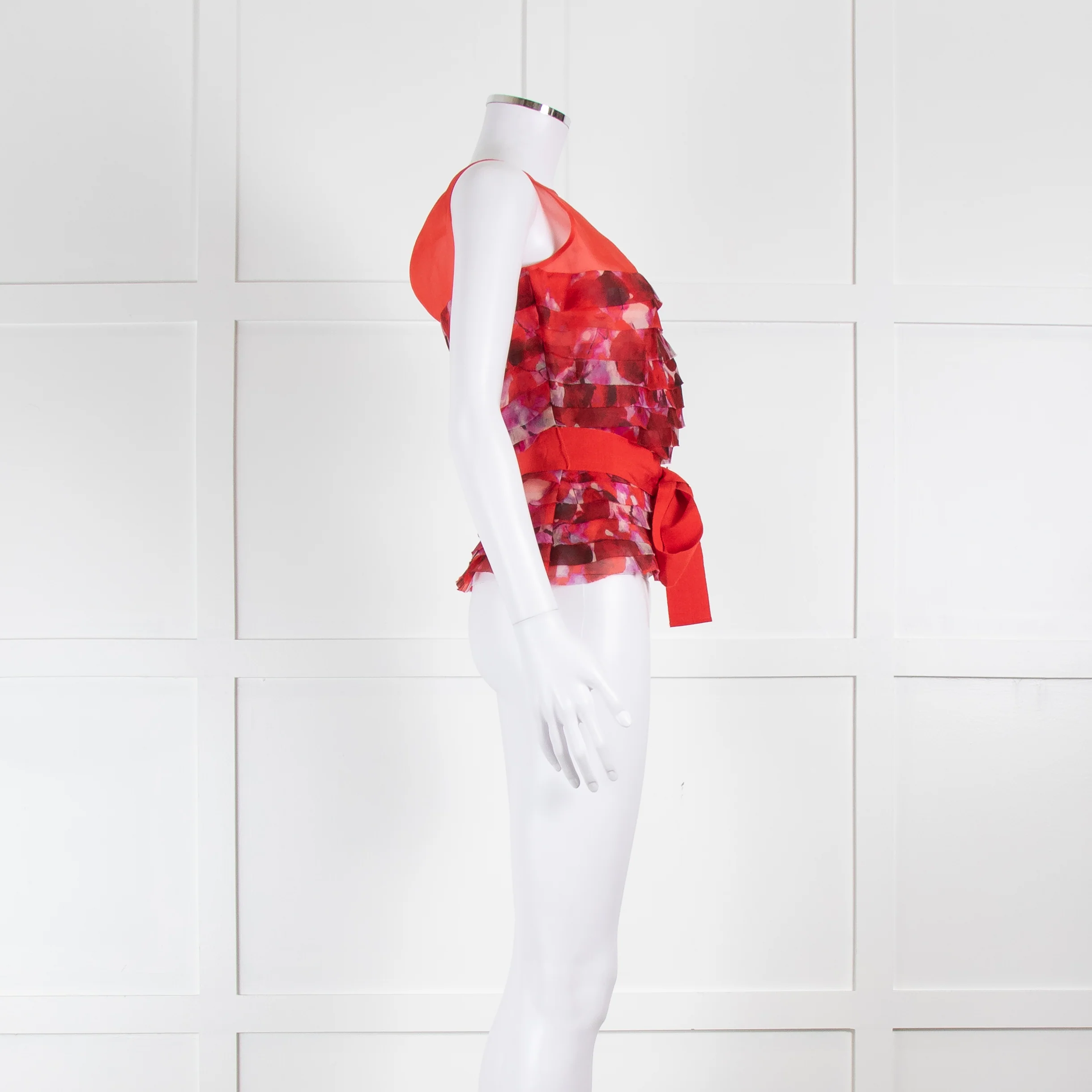 Carolina Herrera Red Purple Sleeveless Ruffled Top - Image 3