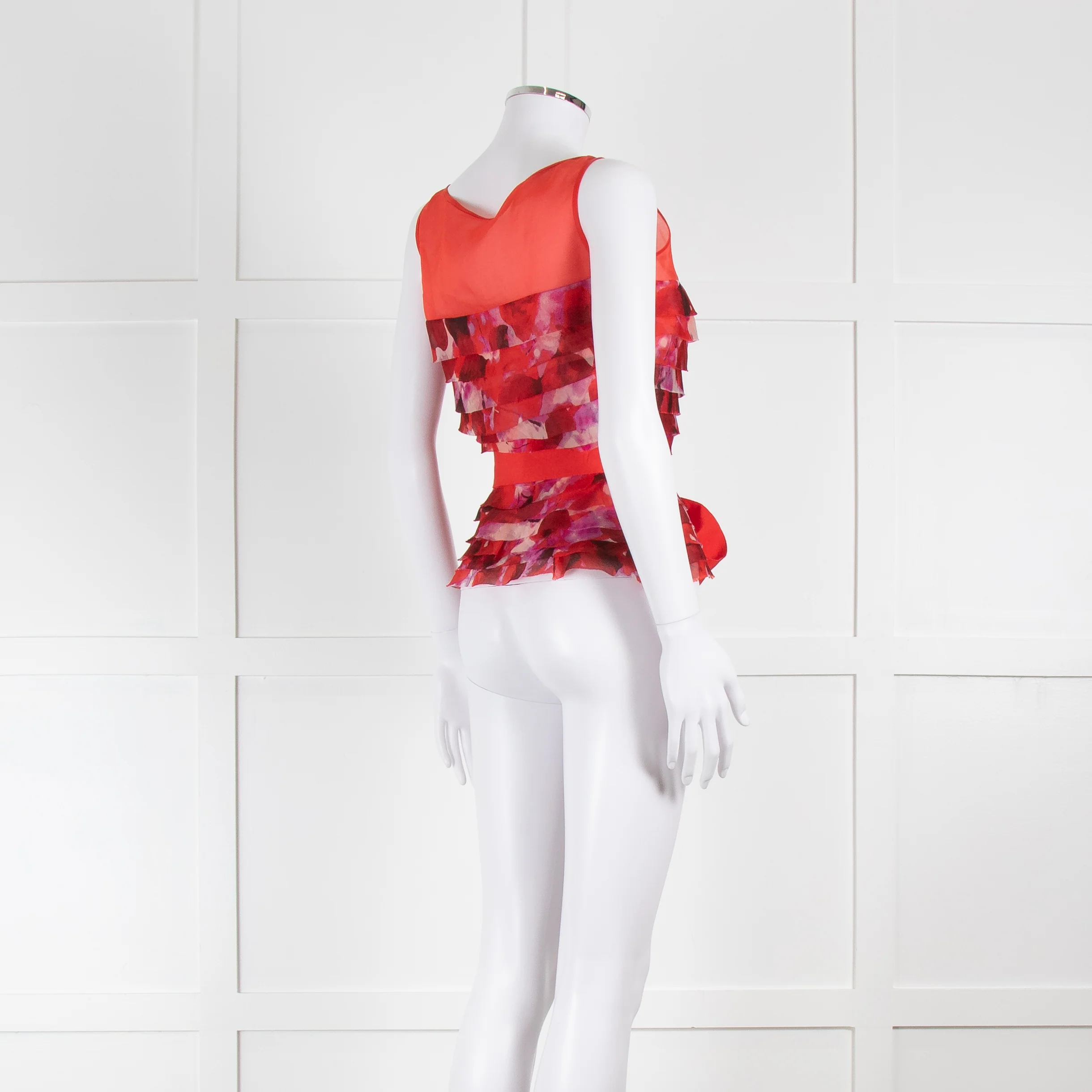 Carolina Herrera Red Purple Sleeveless Ruffled Top - Image 4