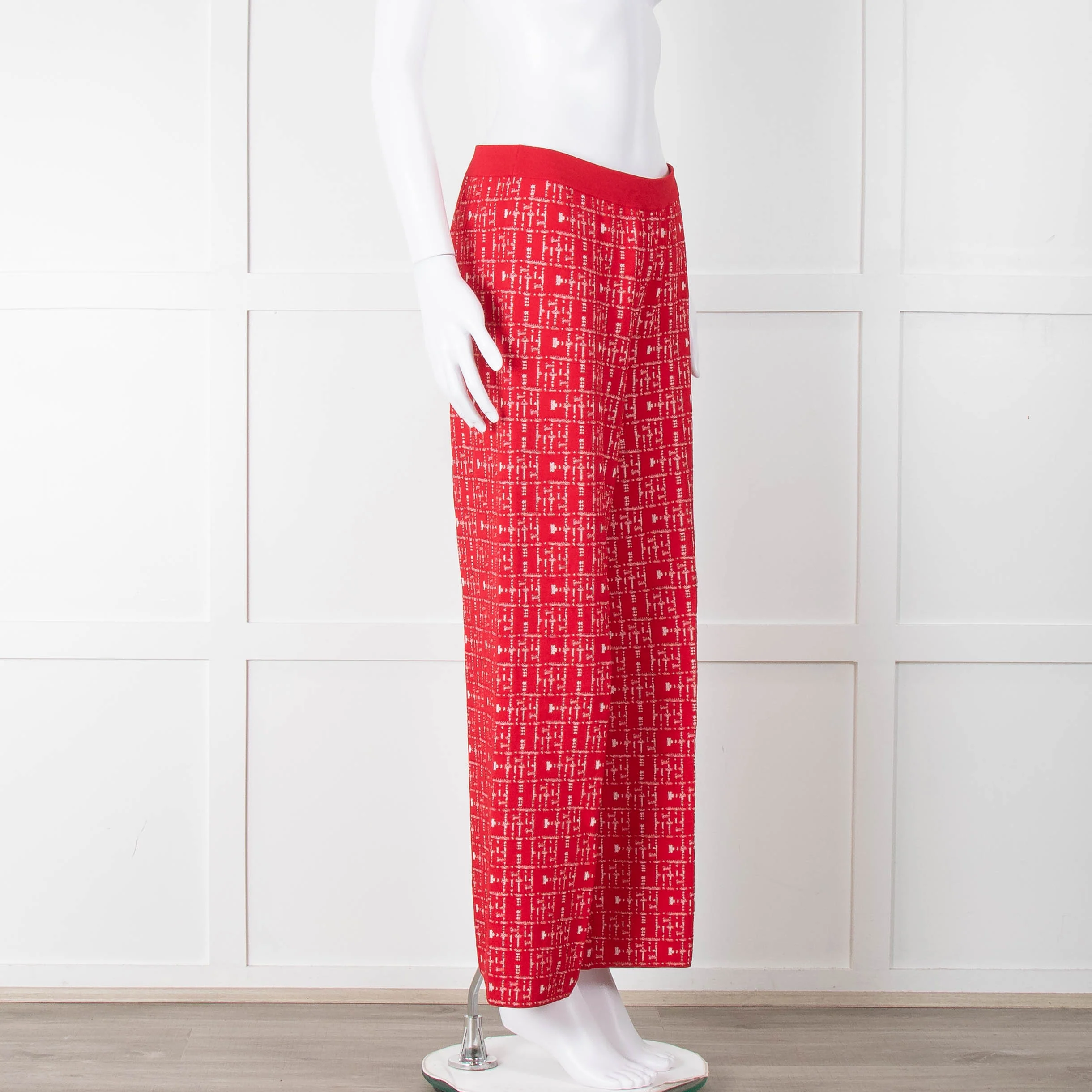 Carolina Herrera Red White Knit WideTrousers - Image 3